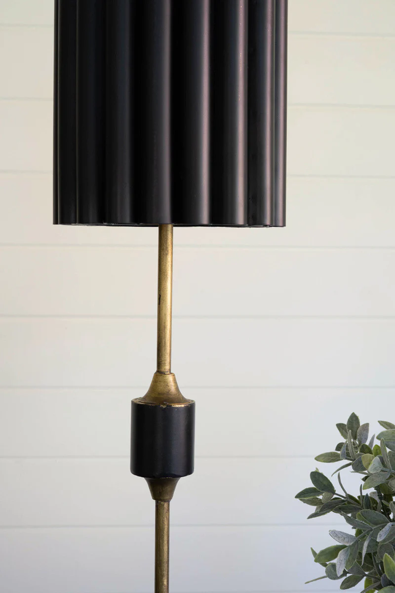 Antique Gold Table Lamp With Fluted Black Metal Shade By Kalalou - Image 4