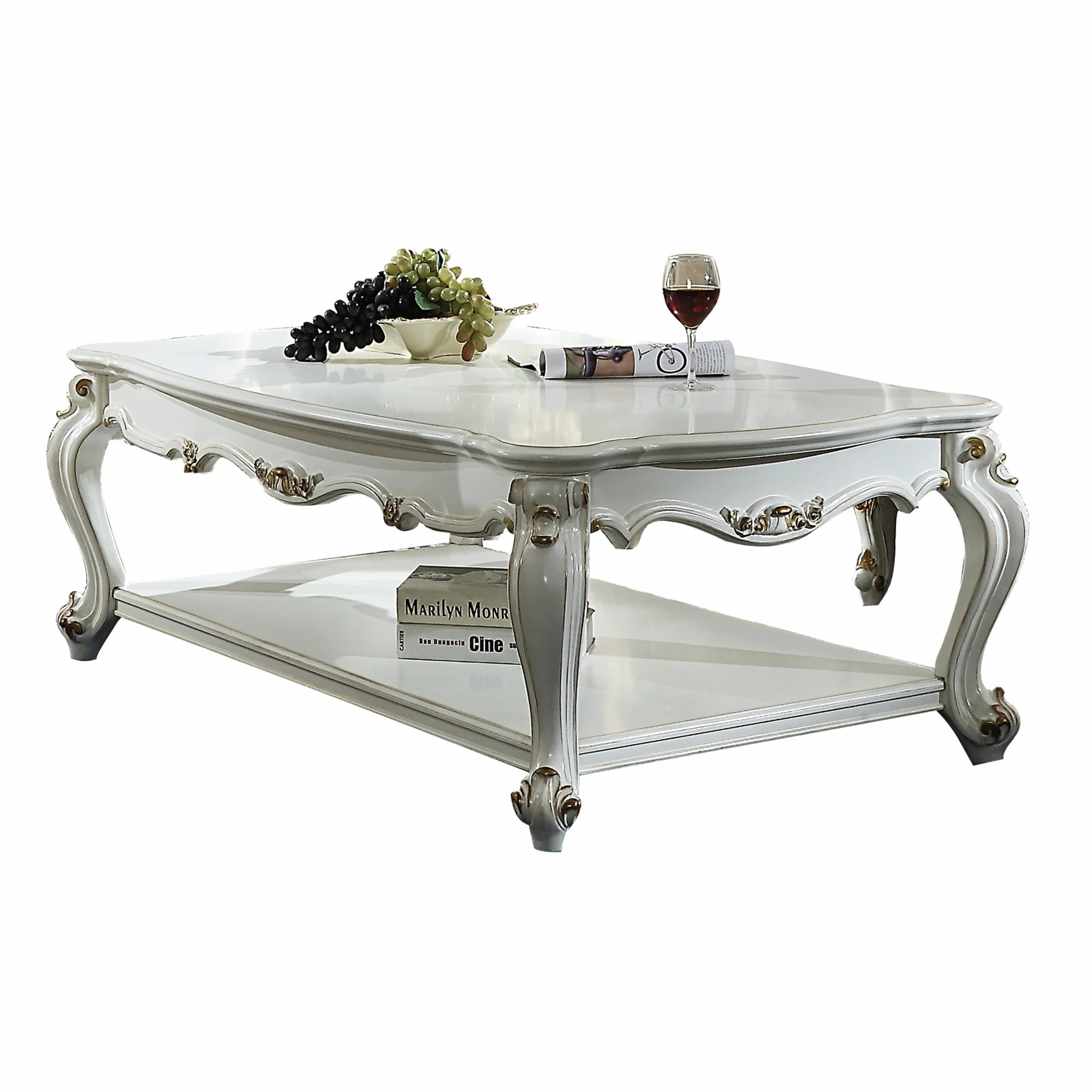 Antique Pearl Wood Poly-Resin Coffee Table By Homeroots
