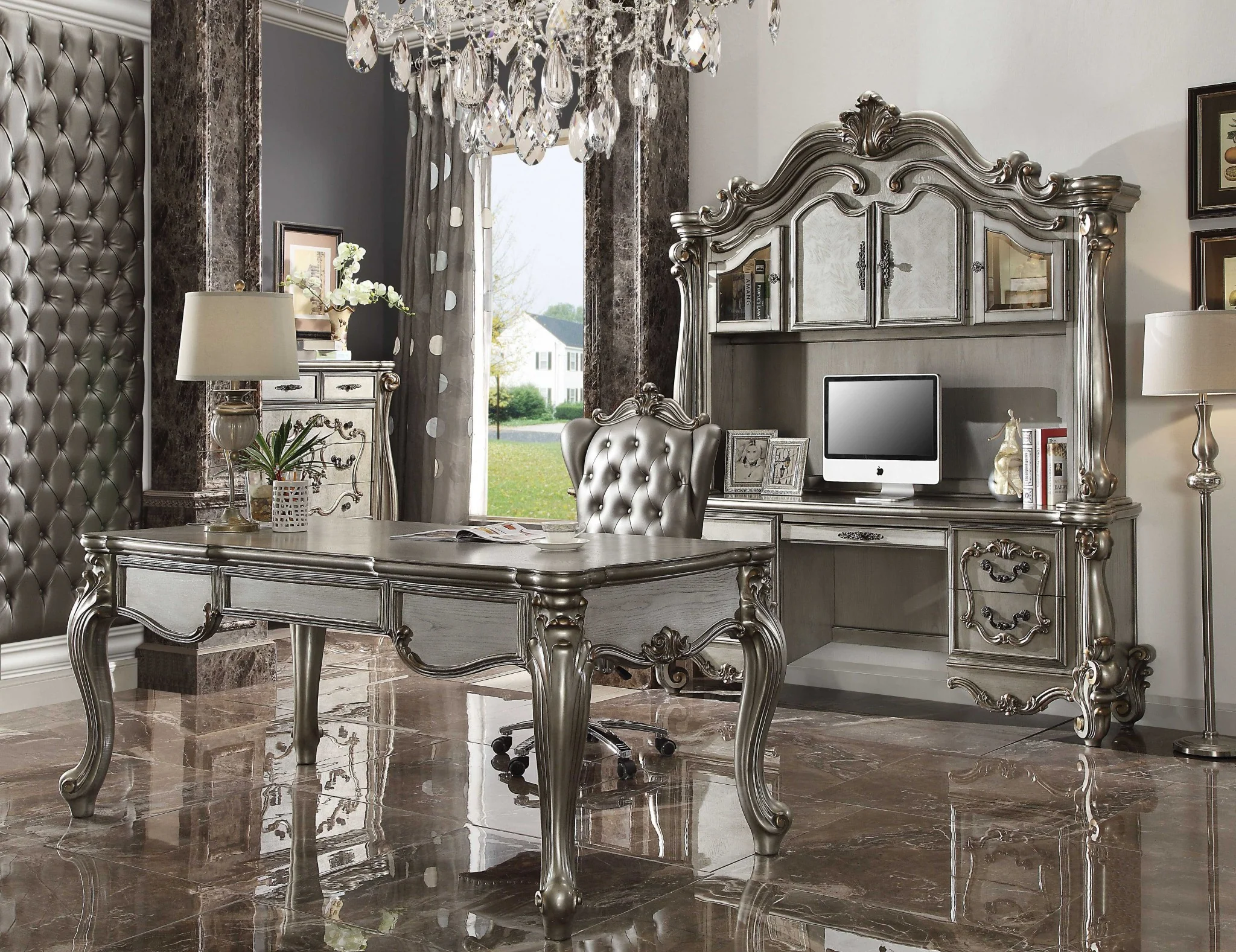 Antique Platinum Wood Poly Resin Eecutive Desk (Leg) By Homeroots
