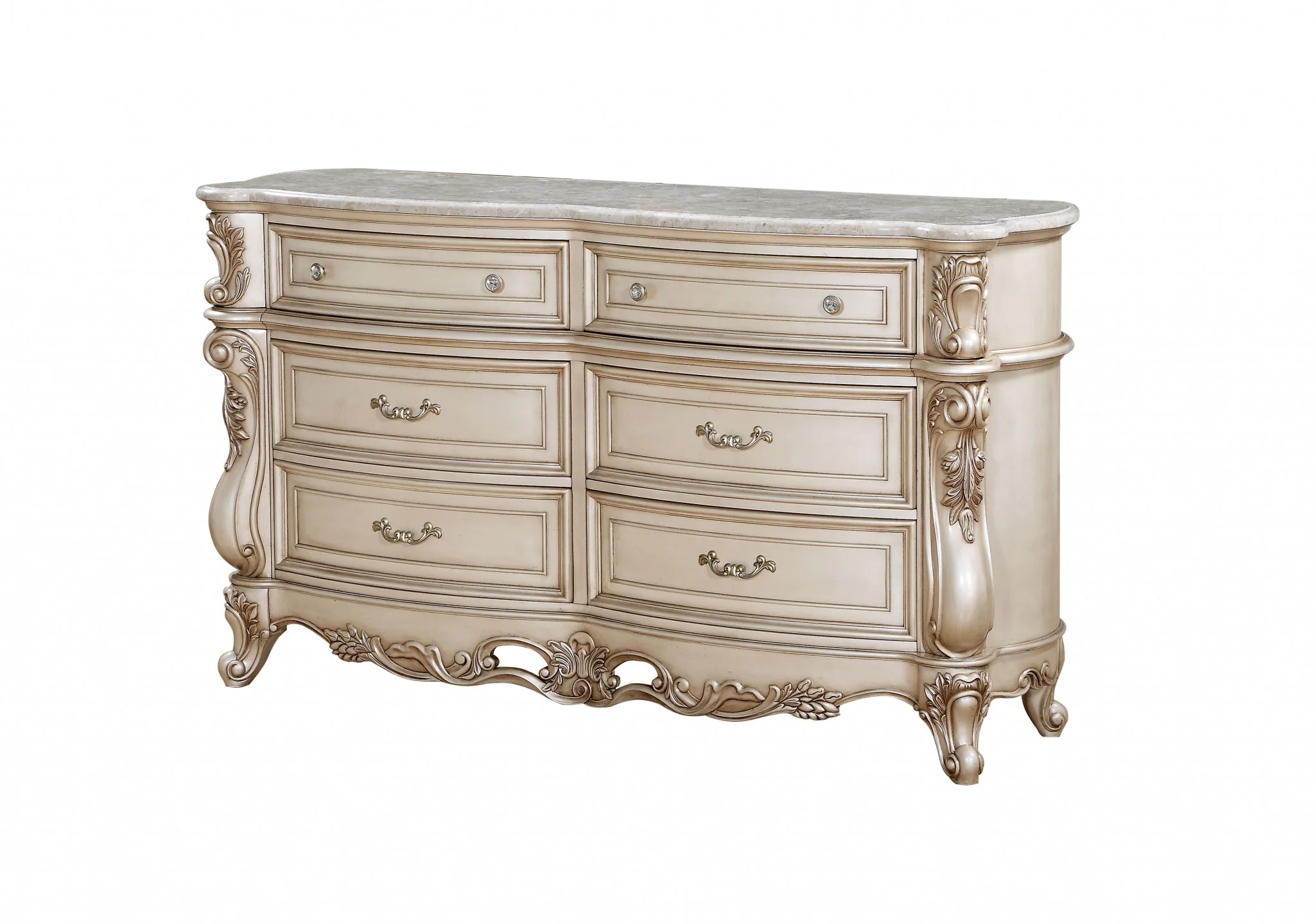 Antique White Wood Dresser Wmarble Top By Homeroots