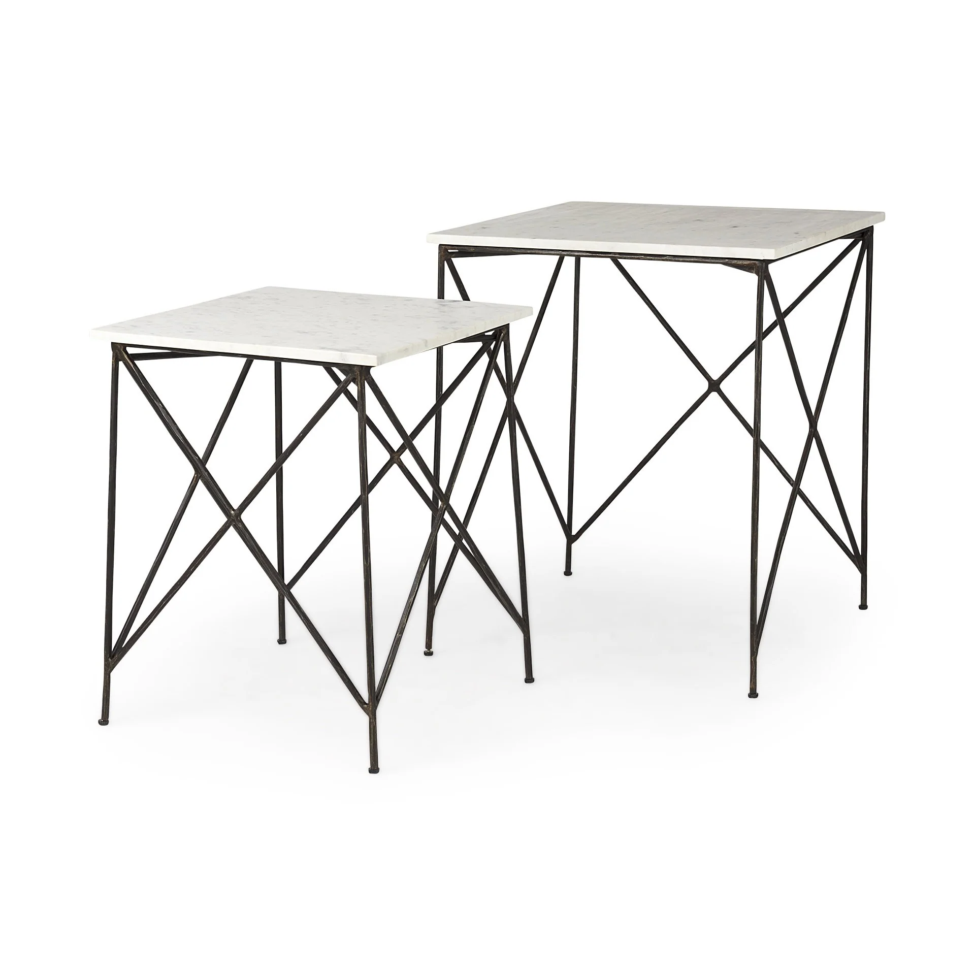 Antiqued Angular Metal and Marble End Table By Homeroots