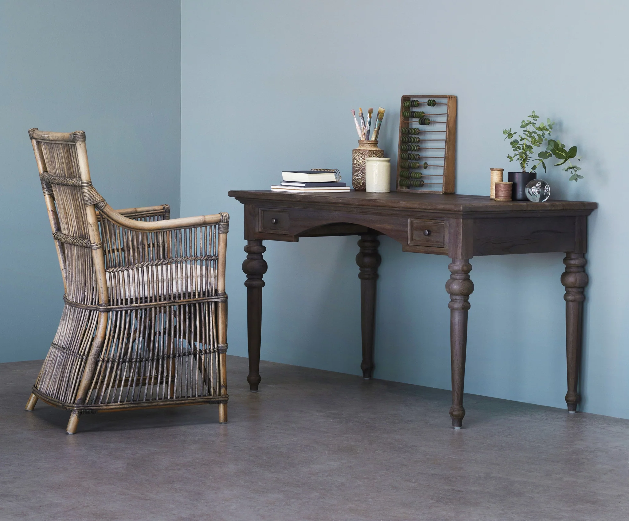 Antiqued Brown Teak Provencial Writing or Computer Desk By Homeroots