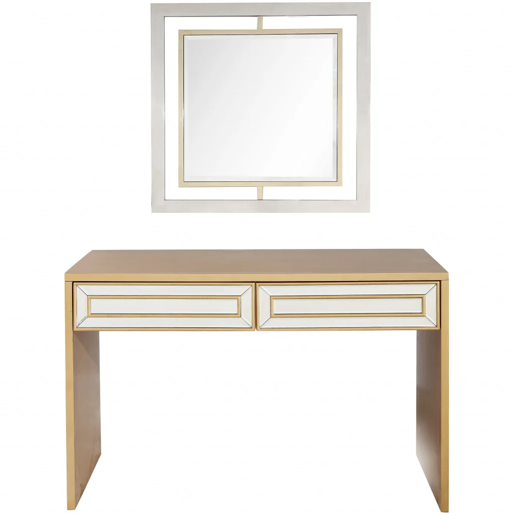 Antiqued Gold Finish Mirror and Console Table By Homeroots - 396841