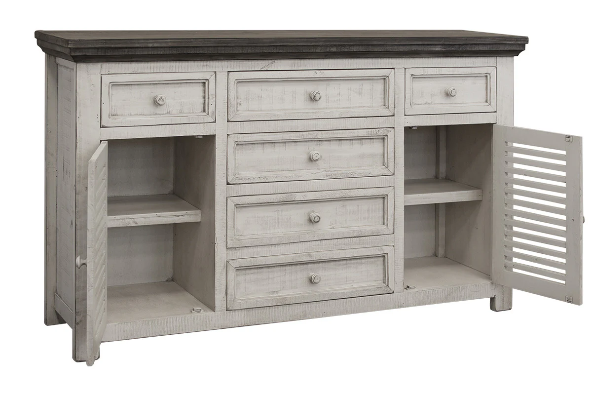 Antiqued White Solid and Manufactured Wood Distressed Buffet Table By Homeroots