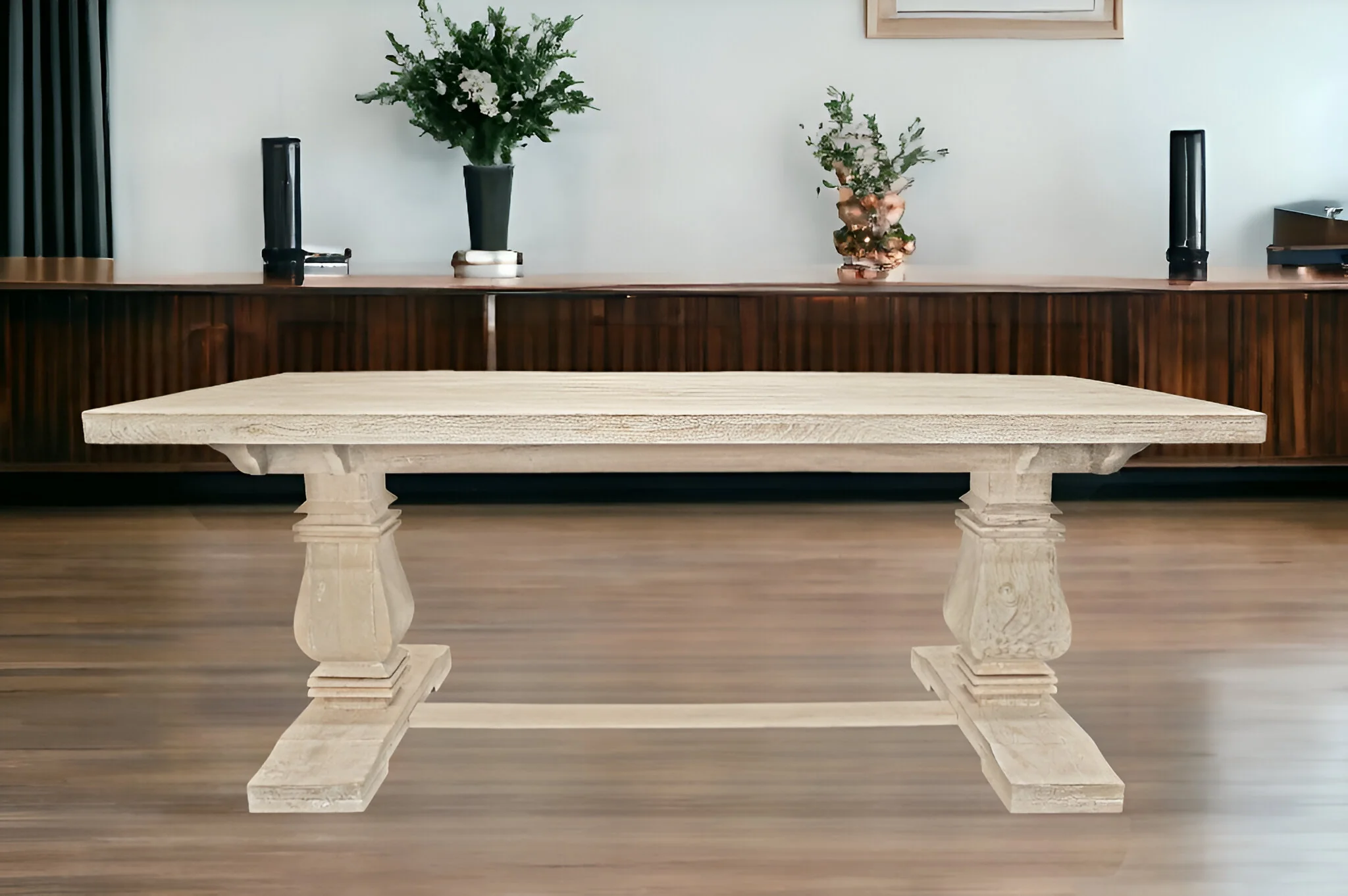 Antiqued White Solid Wood Trestle Base Dining Table By Homeroots