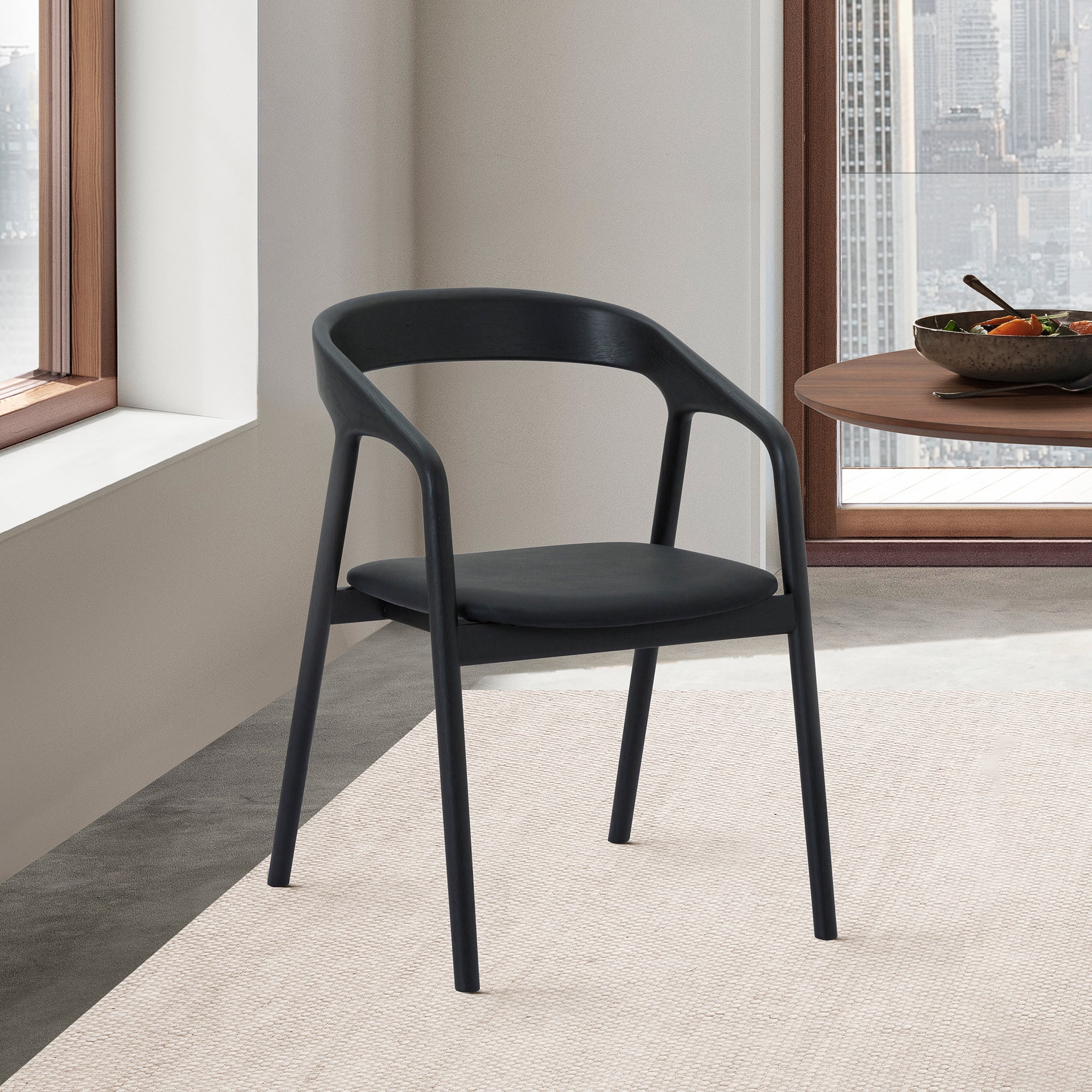 Apache Black Oak Wood and Faux Leather Dining Chair By Armen Living