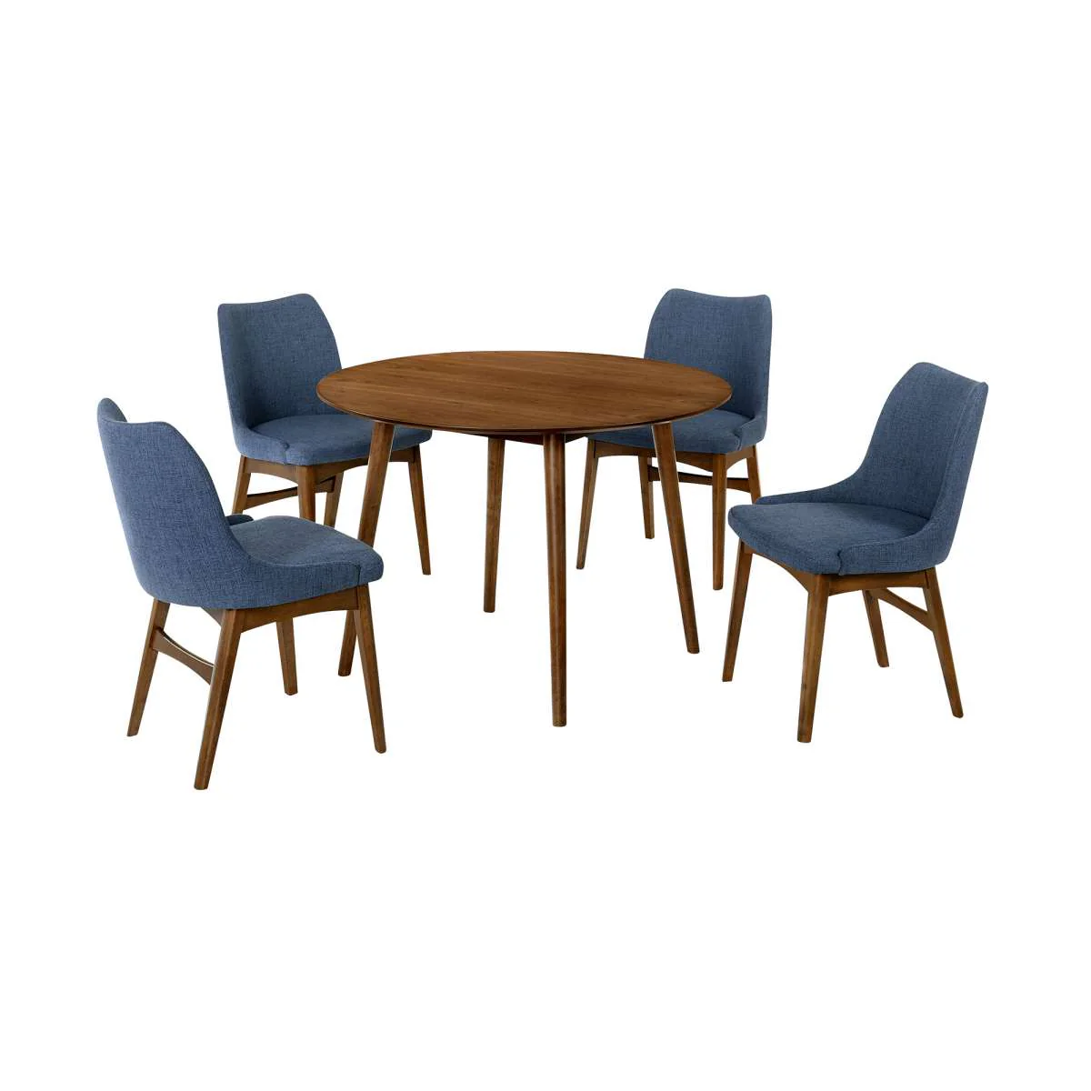 Arcadia and Azalea 42" Round Blue and Walnut Wood 5 Piece Dining Set By Armen Living
