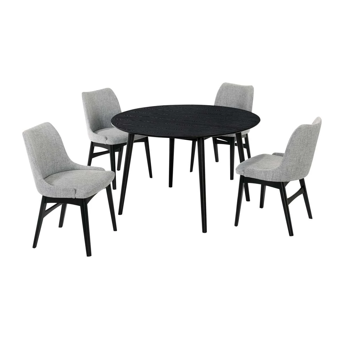 Arcadia and Azalea 48" Round Grey and Black Wood 5 Piece Dining Set By Armen Living