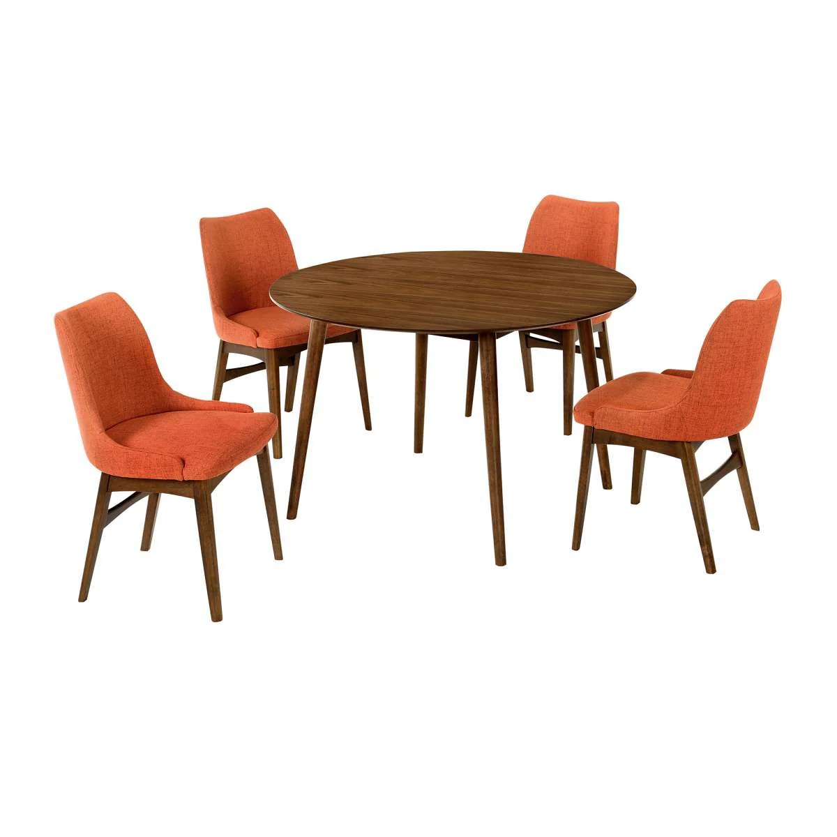 Arcadia and Azalea 48" Round Orange and Walnut Wood 5 Piece Dining Set By Armen Living