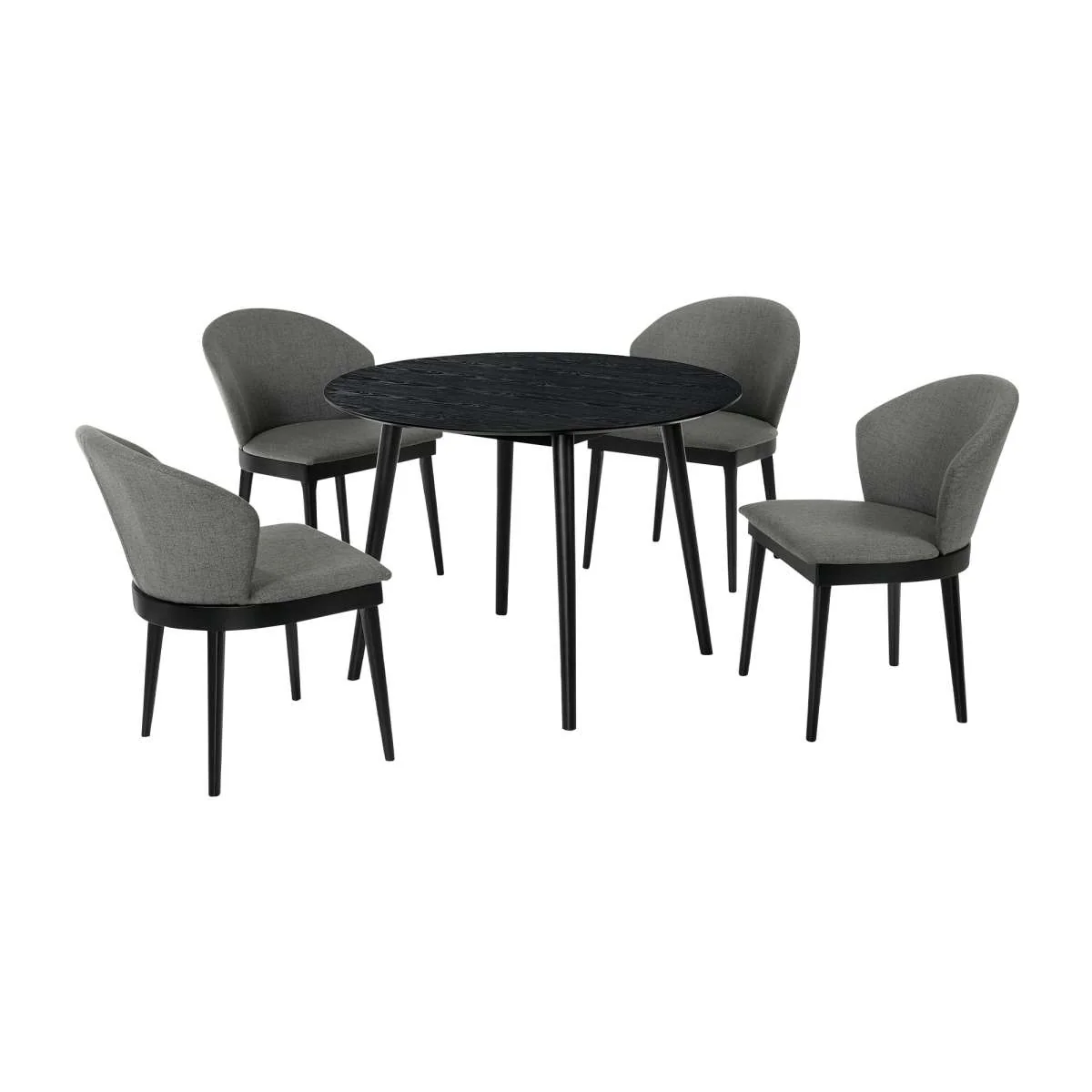 Arcadia and Juno 42" Round Charcoal and Black Wood 5 Piece Dining Set By Armen Living