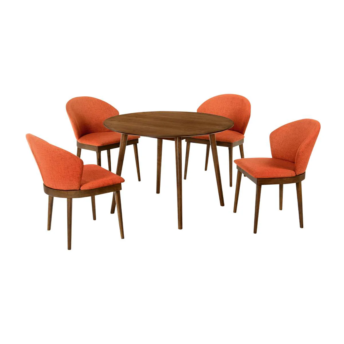 Arcadia and Juno 42" Round Orange and Walnut Wood 5 Piece Dining Set By Armen Living