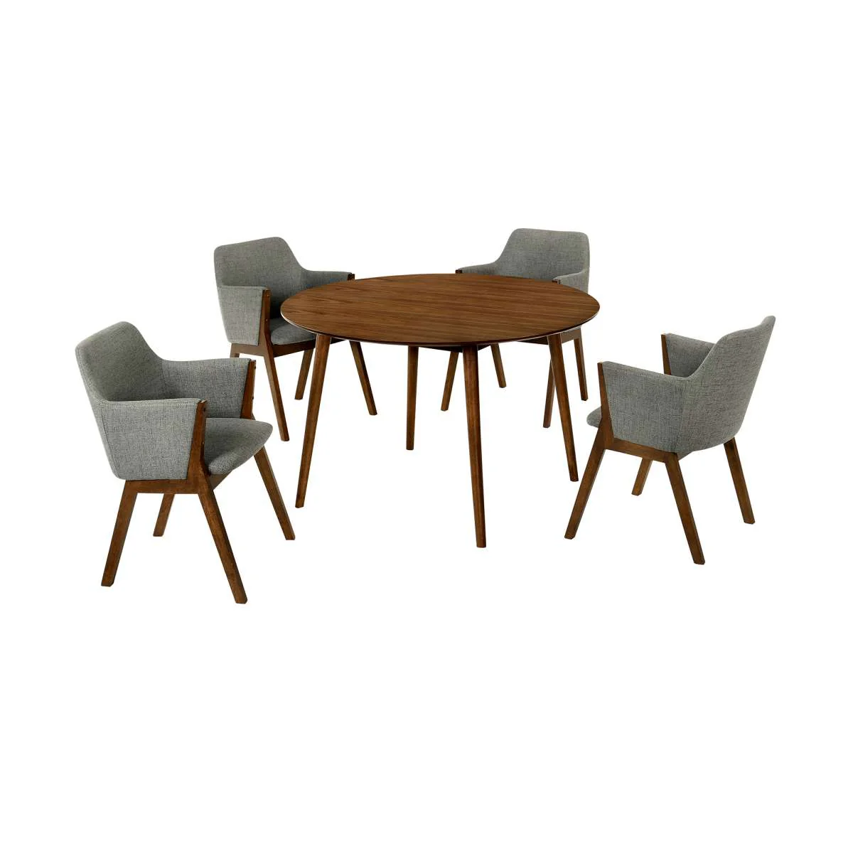 Arcadia and Renzo 48" Round Charcoal and Walnut Wood 5 Piece Dining Set By Armen Living