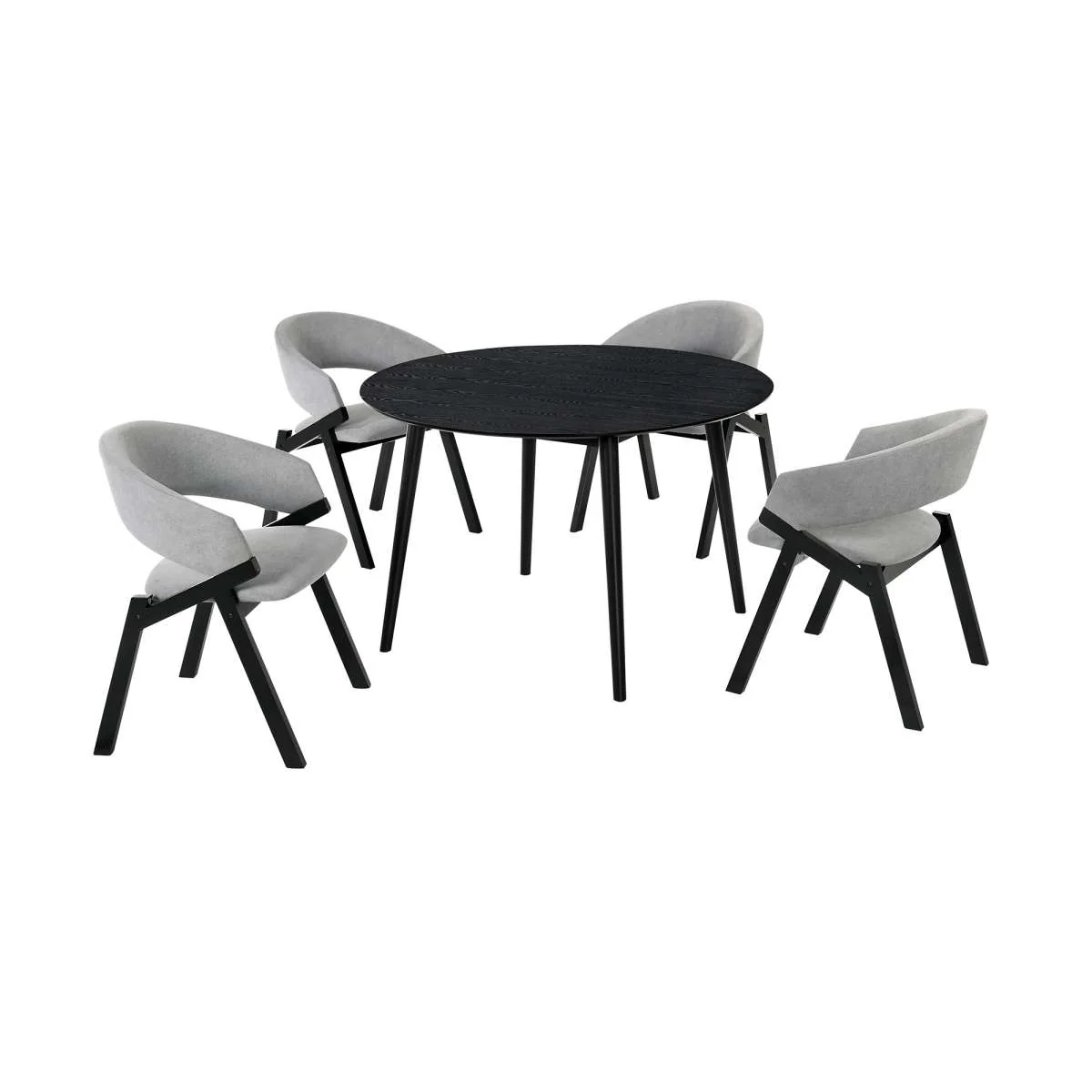 Arcadia and Talulah 48" Round Grey and Black Wood 5 Piece Dining Set By Armen Living