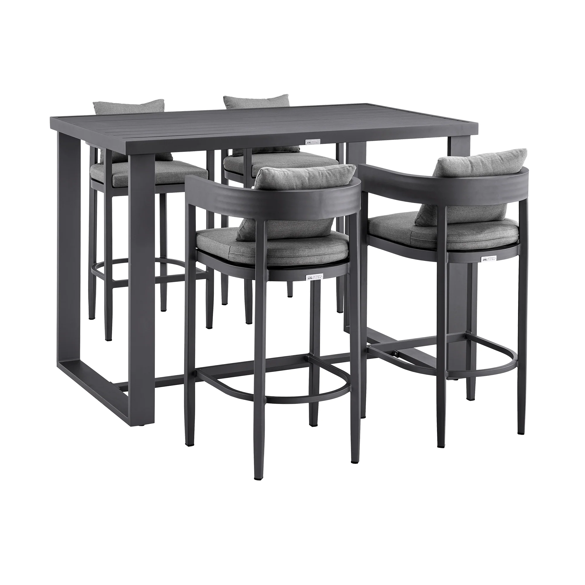 Argiope Outdoor Patio 5-Piece Bar Table Set in Aluminum with Grey Cushions By Armen Living - Image 2