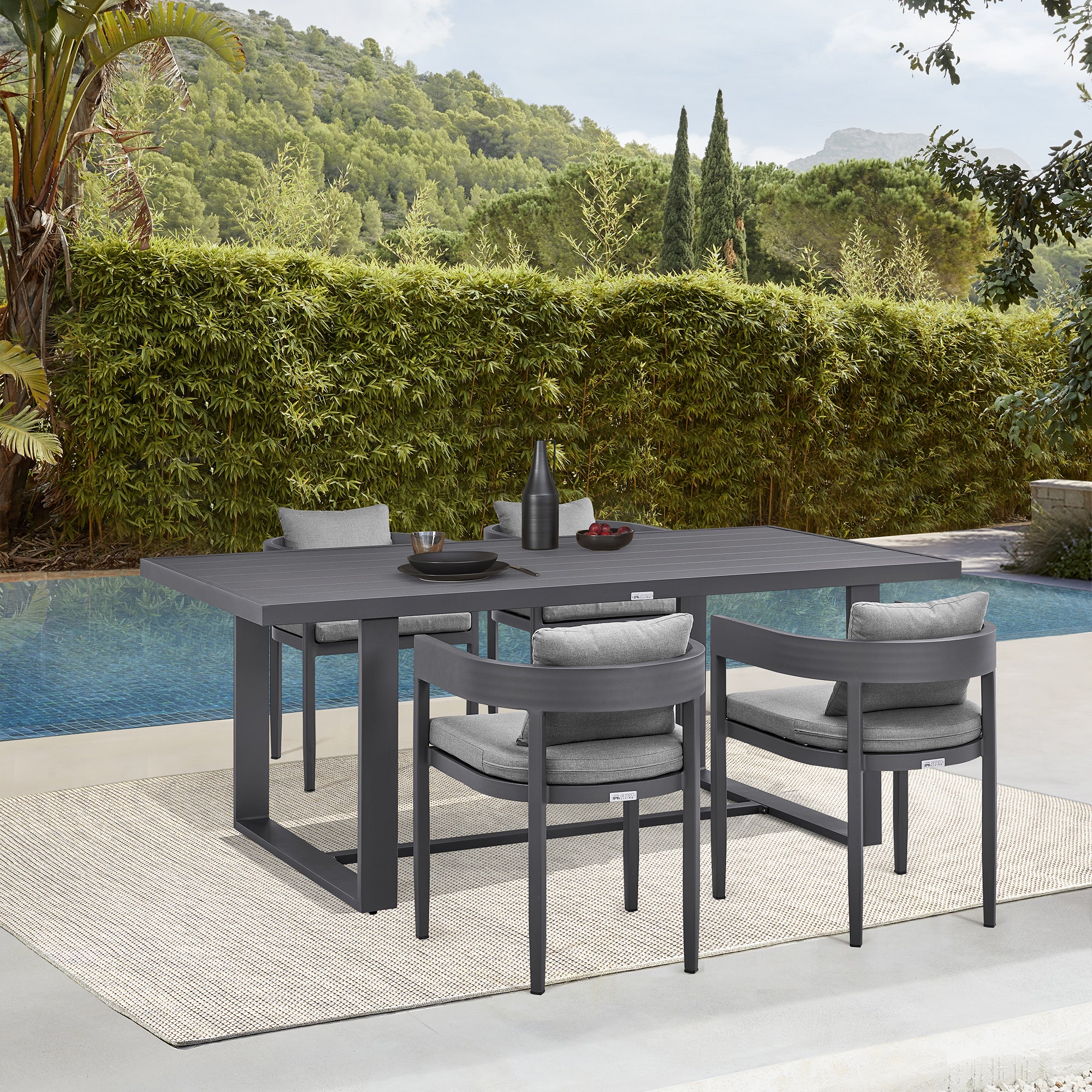 Argiope Outdoor Patio 5-Piece Dining Table Set in Aluminum with Grey Cushions By Armen Living