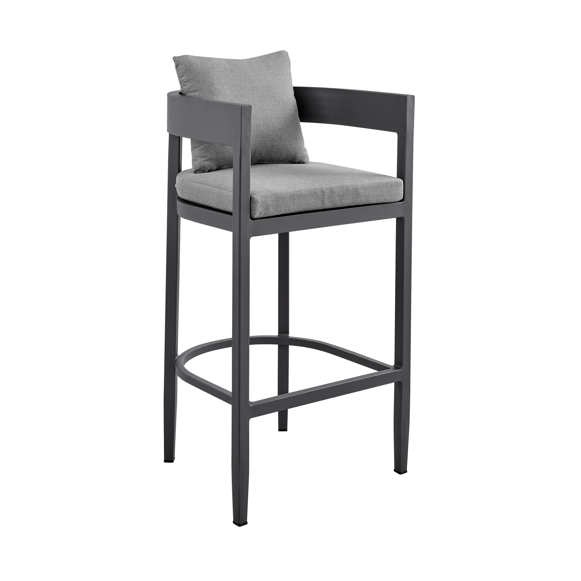 Argiope Outdoor Patio Bar Stool in Aluminum with Grey Cushions By Armen Living - Image 2