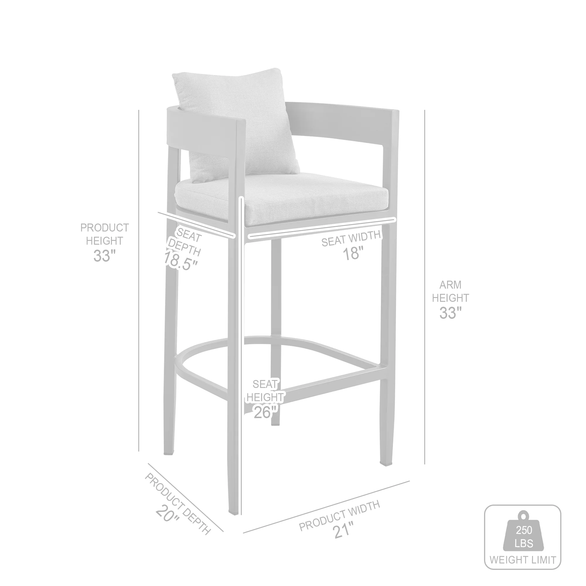 Argiope Outdoor Patio Counter Height Bar Stool in Aluminum with Grey Cushions By Armen Living - Image 10