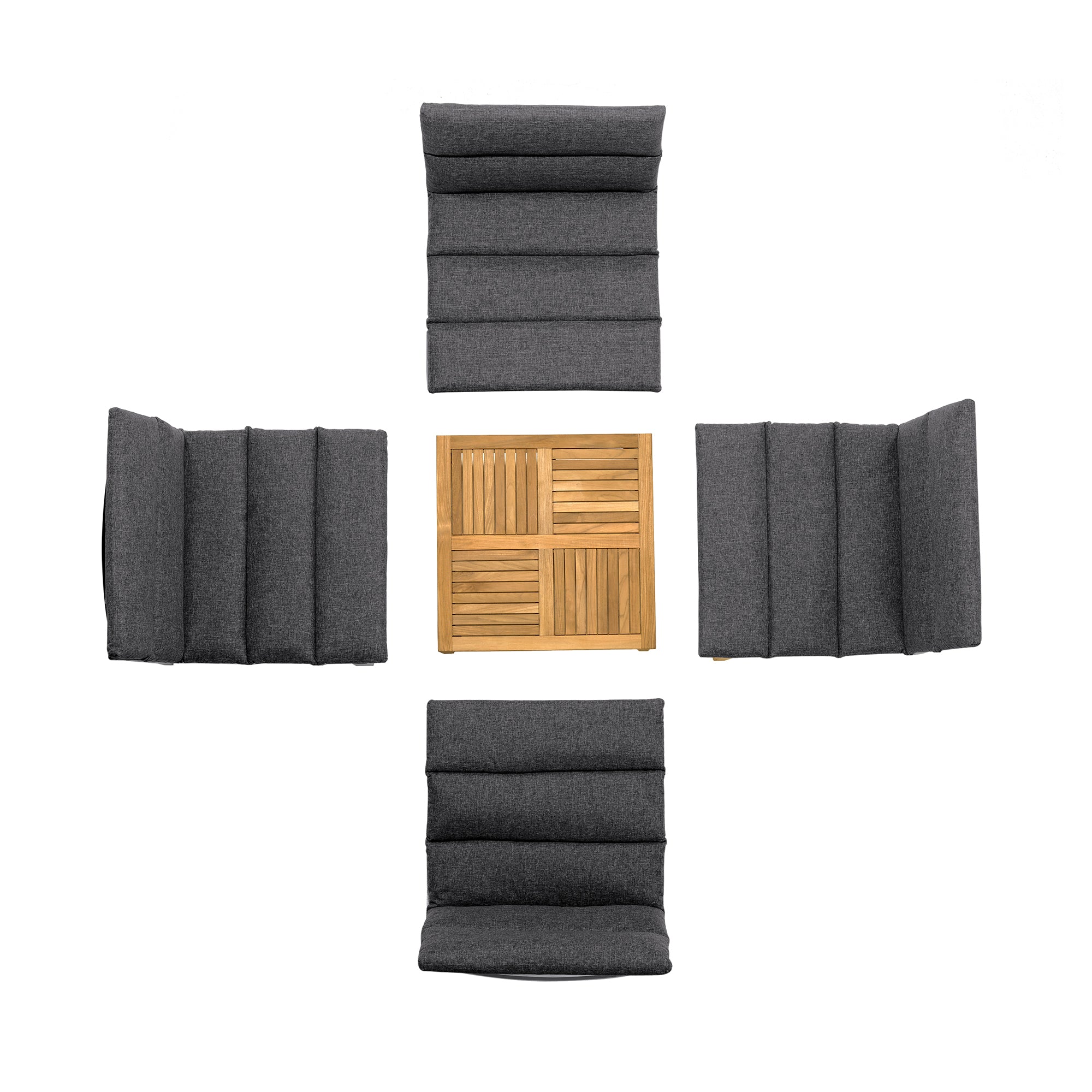 Arno Outdoor 5 Piece Teak Wood Seating Set in Charcoal Olefin By Armen Living - Image 3