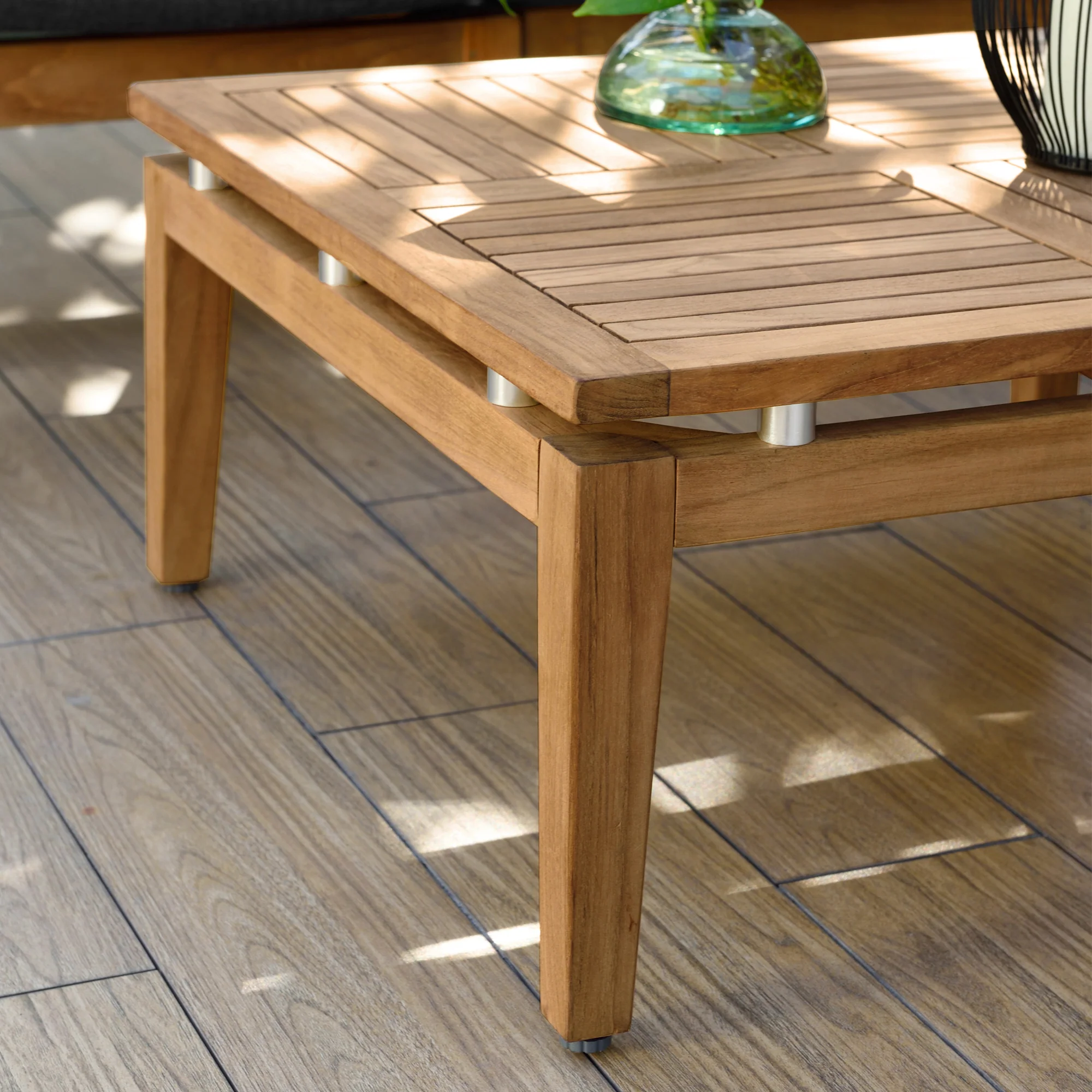Arno Outdoor 5 Piece Teak Wood Seating Set in Charcoal Olefin By Armen Living - Image 9