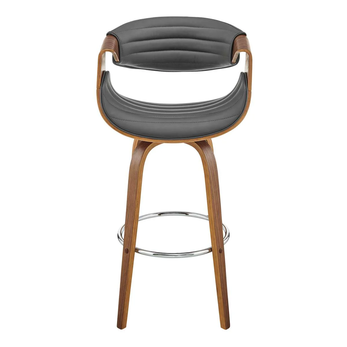 Arya 26" Swivel Counter Stool in Gray Faux Leather and Walnut Wood By Armen Living - Image 2