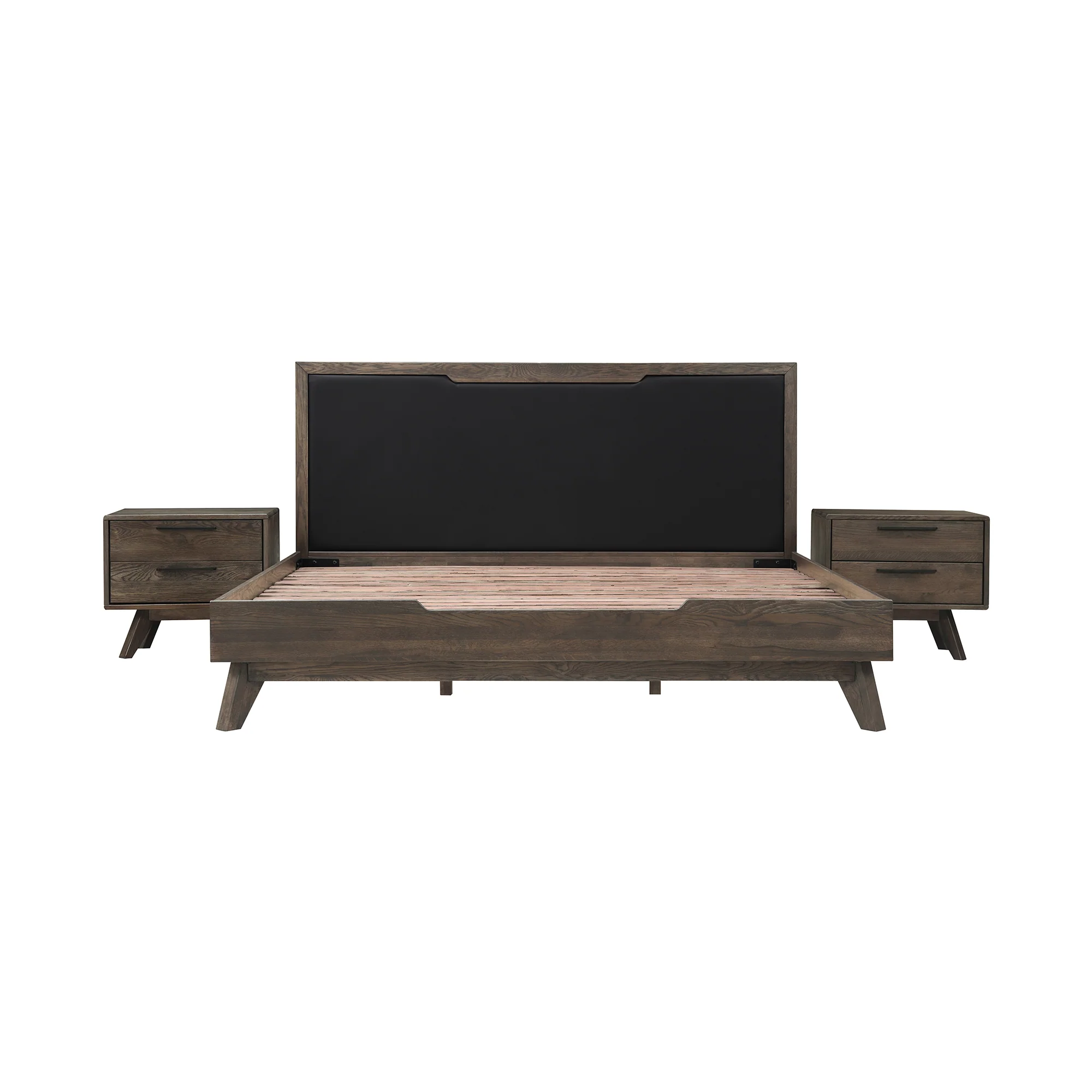 Astoria 3 Piece King Bedroom Set in Oak with Black Faux Leather By Armen Living - Image 2