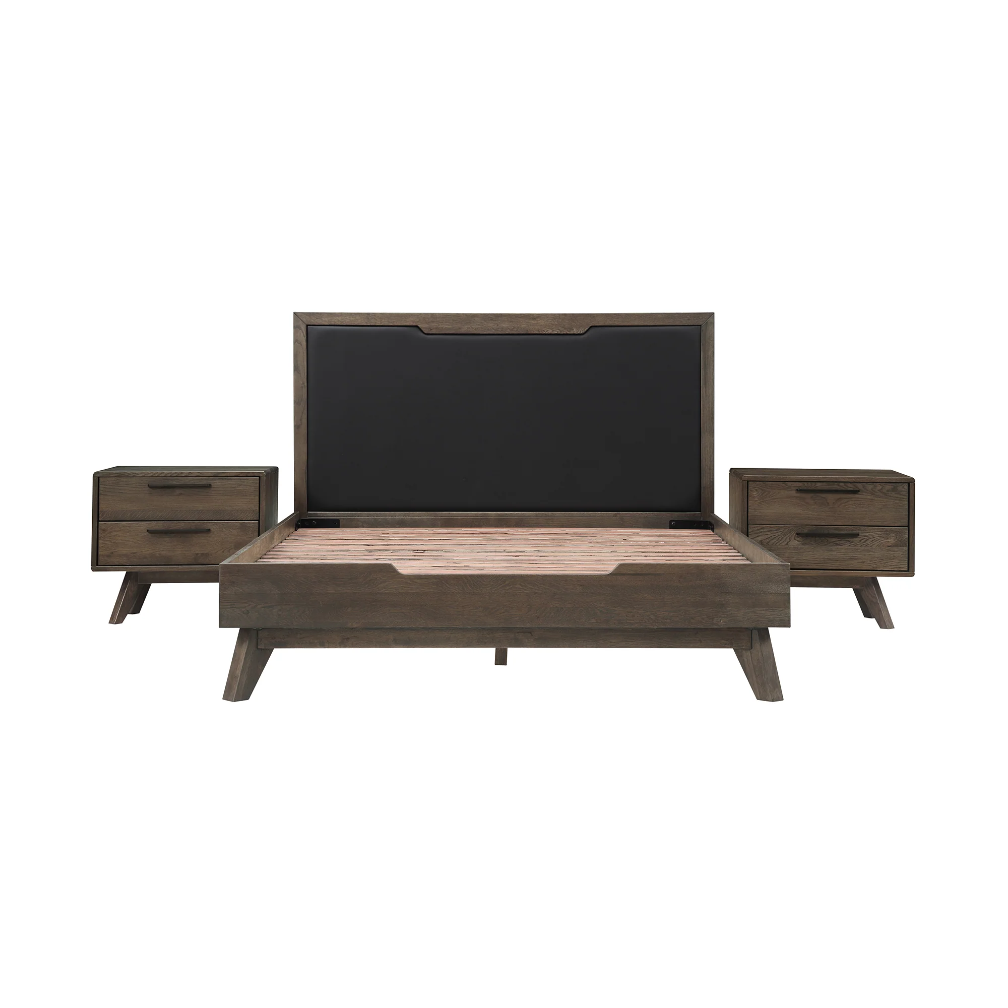 Astoria 3 Piece Queen Bedroom Set in Oak with Black Faux Leather By Armen Living - Image 2