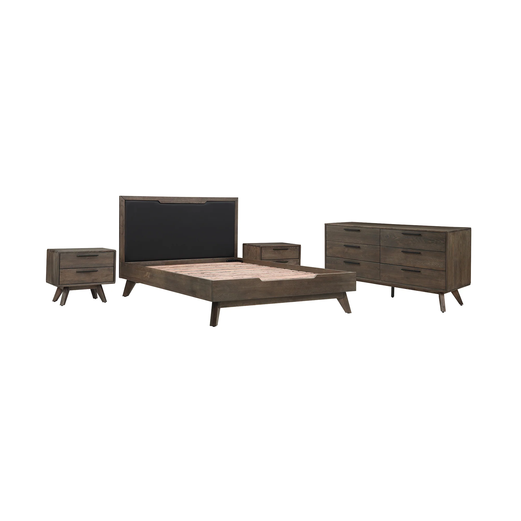 Astoria 4 Piece Queen Bedroom Set in Oak with Black Faux Leather By Armen Living - Image 2