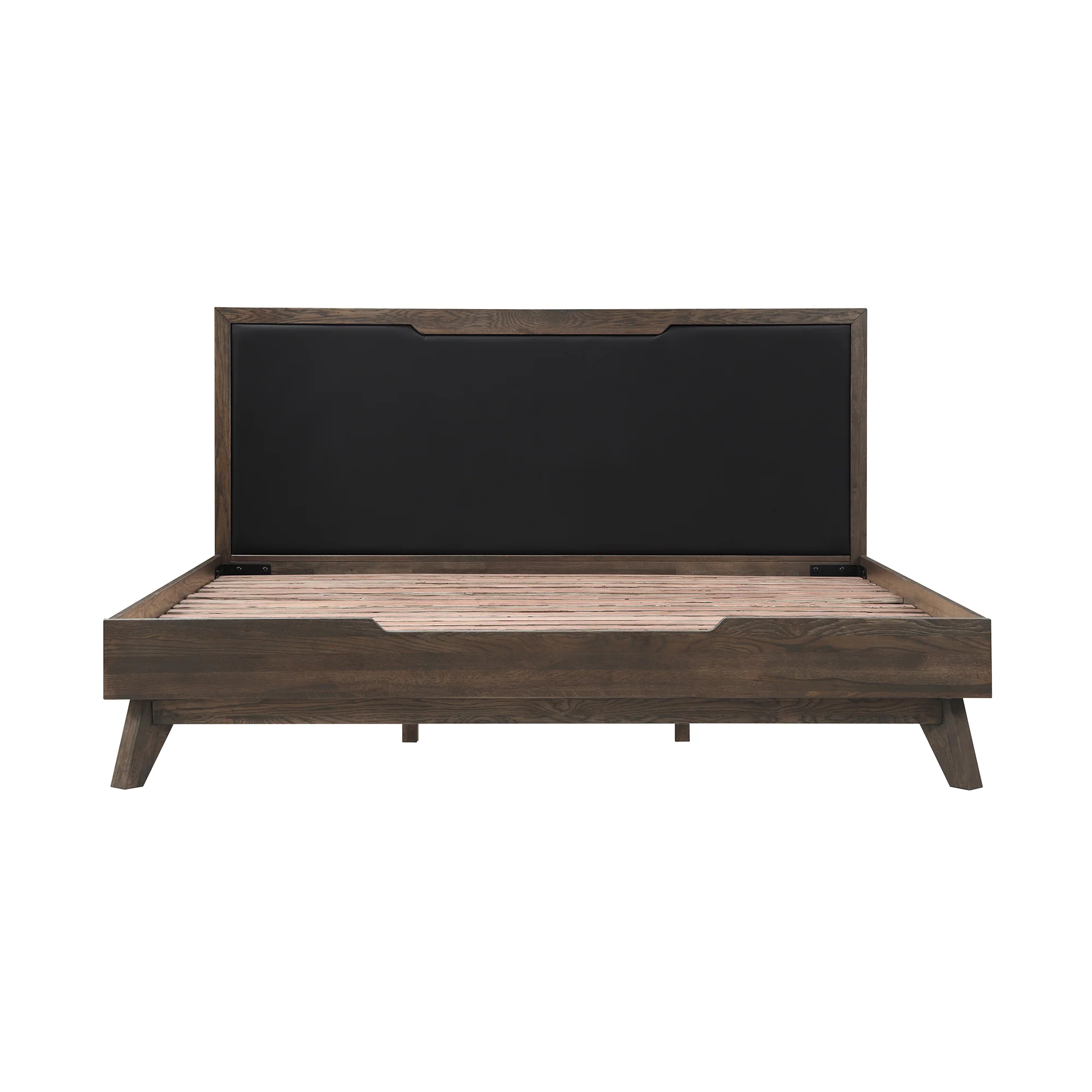 Astoria King Platform Bed Frame in Oak with Black Faux Leather By Armen Living - Image 2