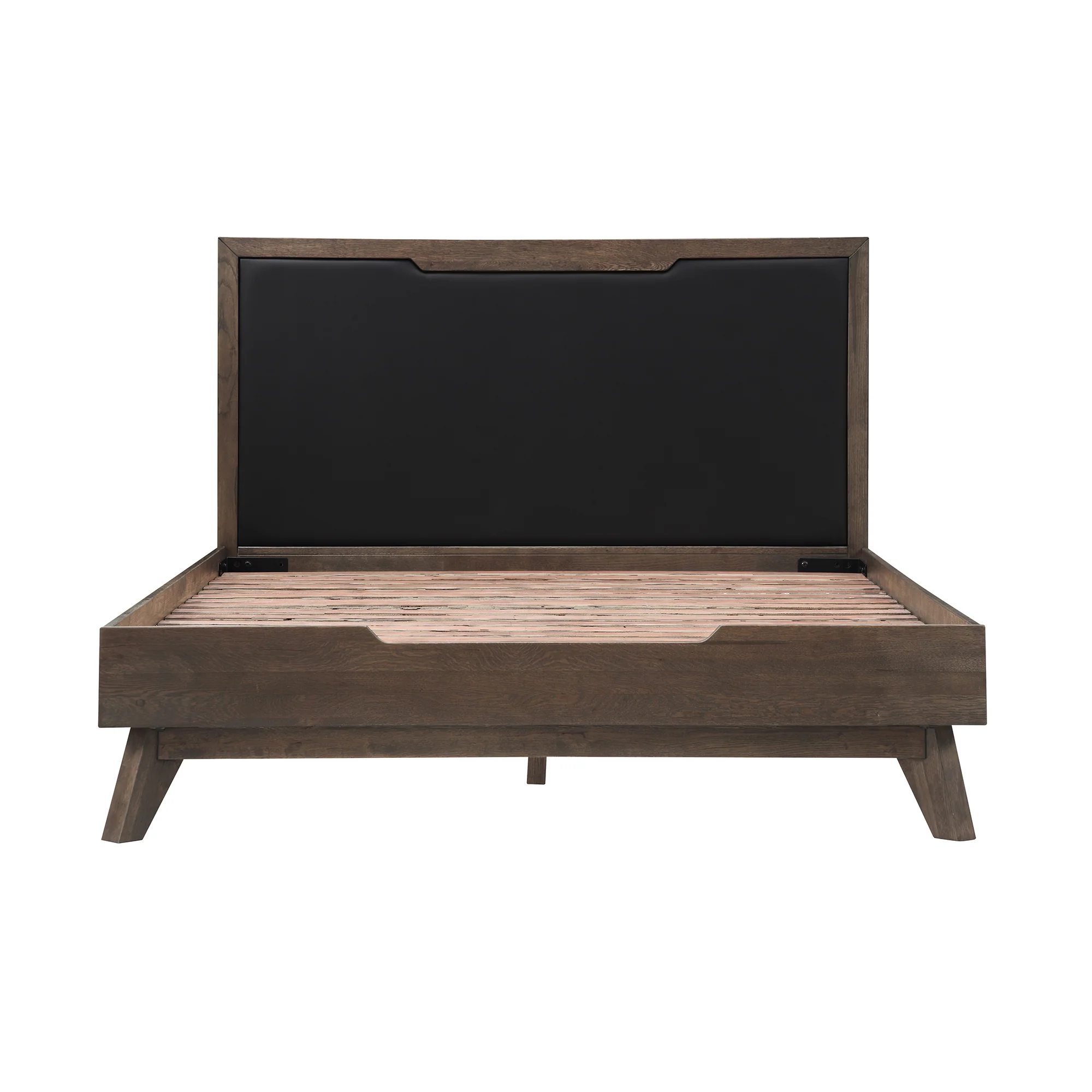 Astoria Queen Platform Bed Frame in Oak with Black Faux Leather By Armen Living - Image 2