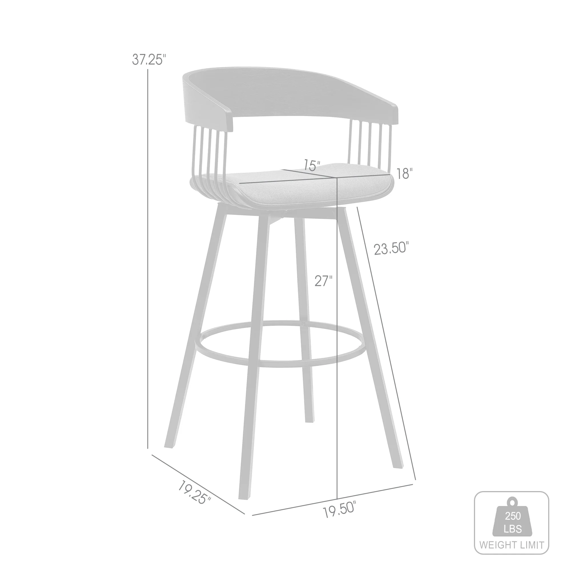 Athena 27" Swivel Black Wood Counter Stool in Light Gray Fabric with Black Metal By Armen Living - Image 14