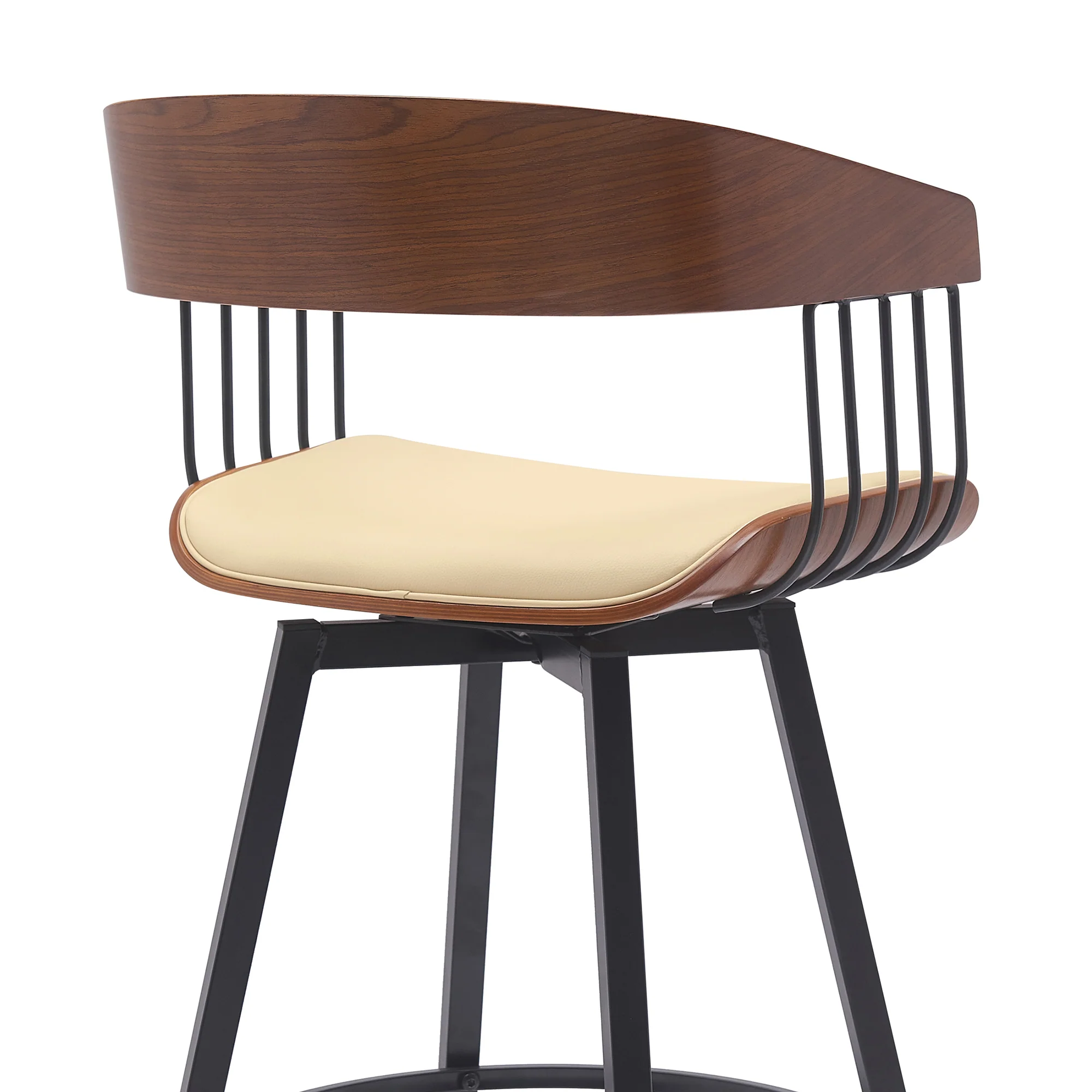 Athena 27" Swivel Walnut Wood Counter Stool in Black Faux Leather with Black Metal By Armen Living - Image 13
