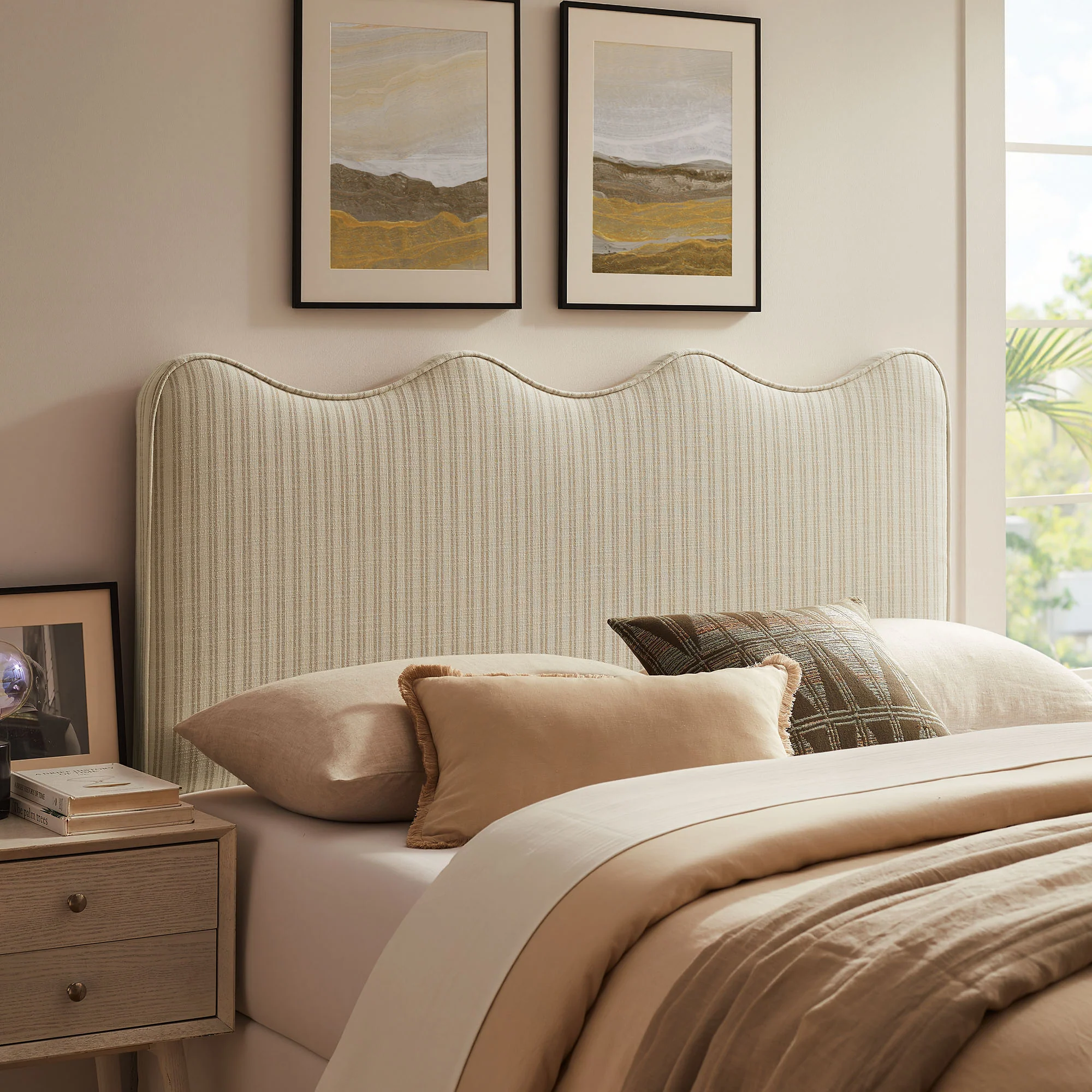 Athena Striped Fabric Upholstered King Size Headboard by Modway - Image 16