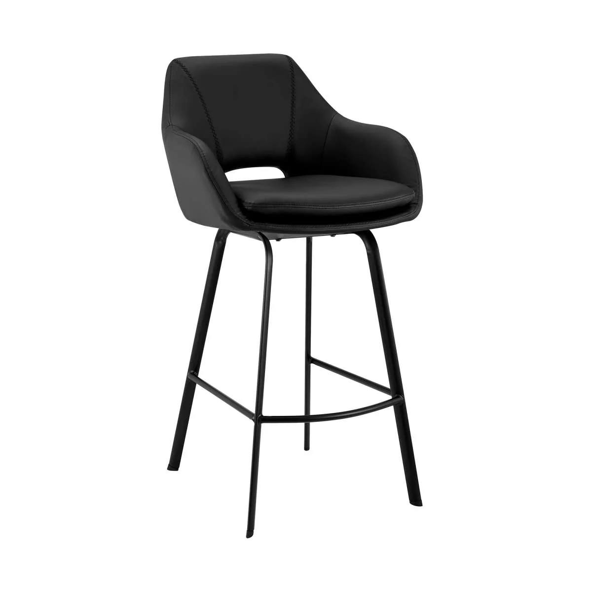 Aura Black Faux Leather and Black Metal Swivel 26" Counter Stool By Armen Living