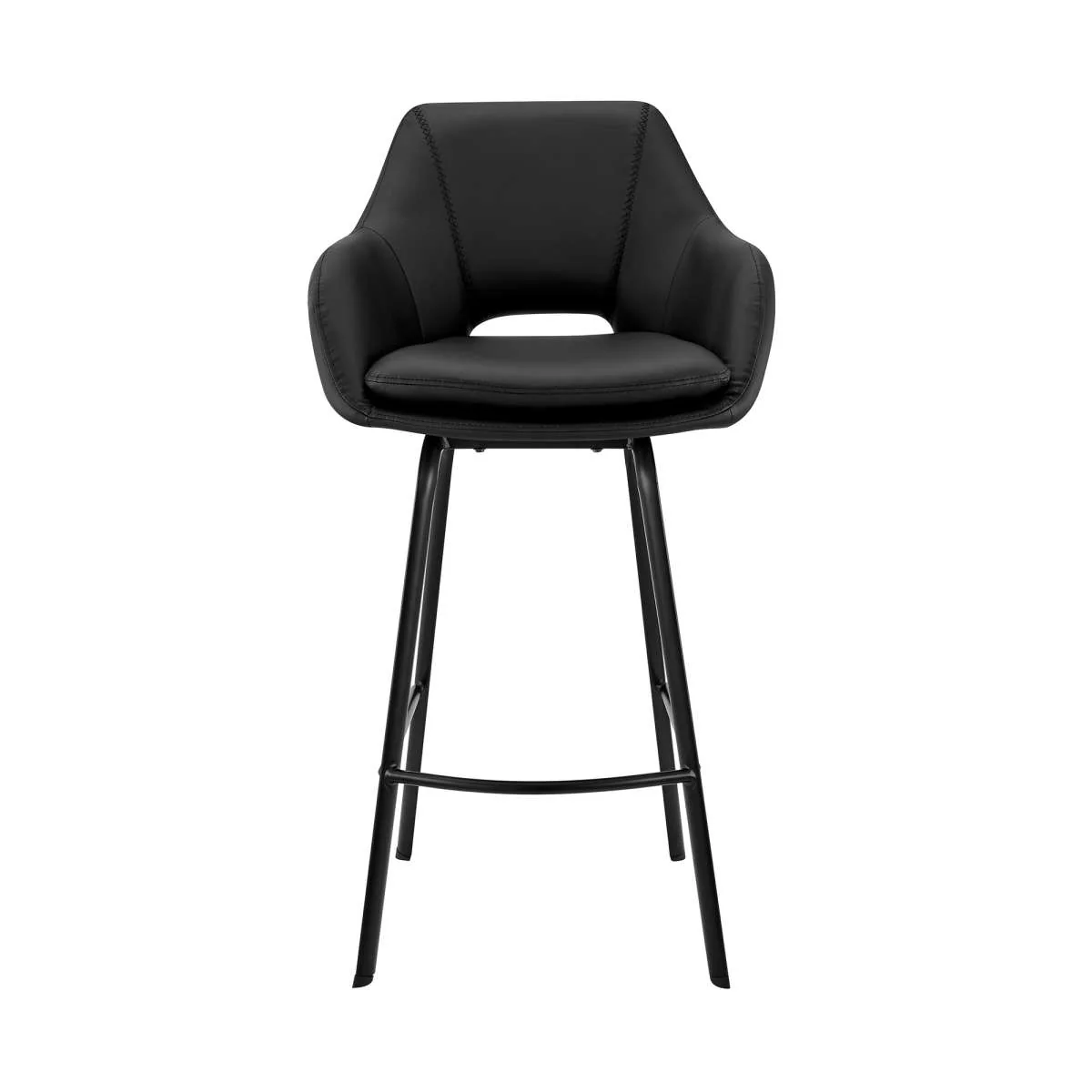 Aura Black Faux Leather and Black Metal Swivel 30" Bar Stool By Armen Living - Image 2