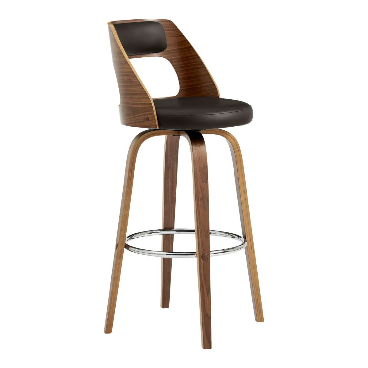 Axel 26" Swivel Counter Stool in Brown Faux Leather and Walnut Wood By Armen Living