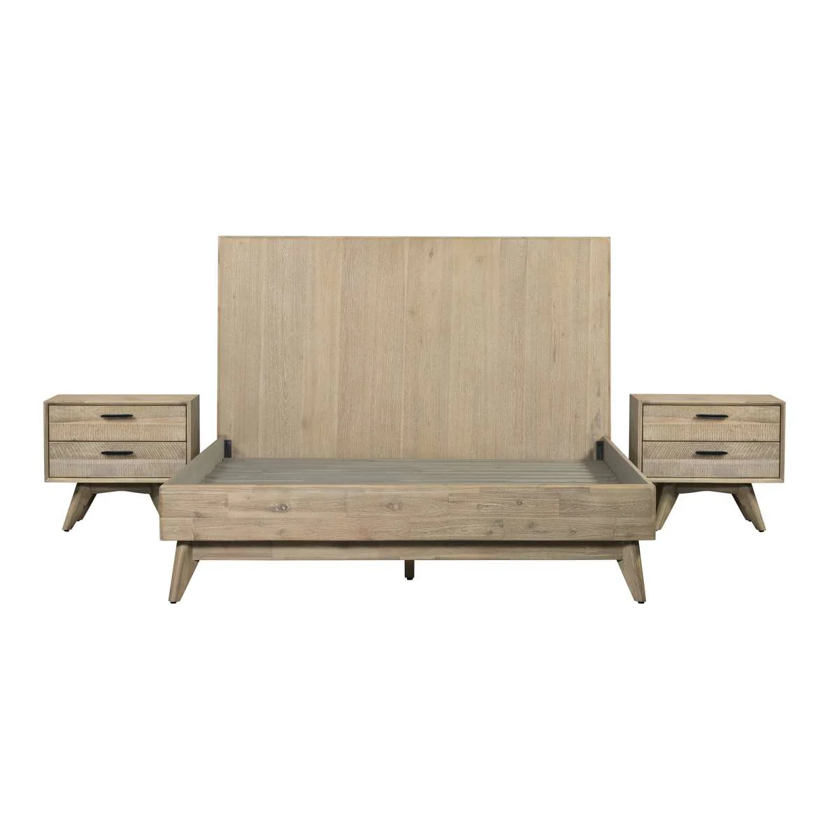 Baly 3 Piece Acacia King Platform Bed and Nightstands Bedroom Set By Armen Living - Image 5