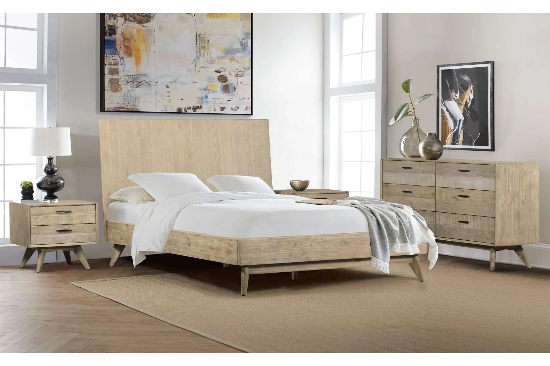 Baly 4 Piece Acacia King Platform Bedroom Set with Dresser and Nightstands By Armen Living