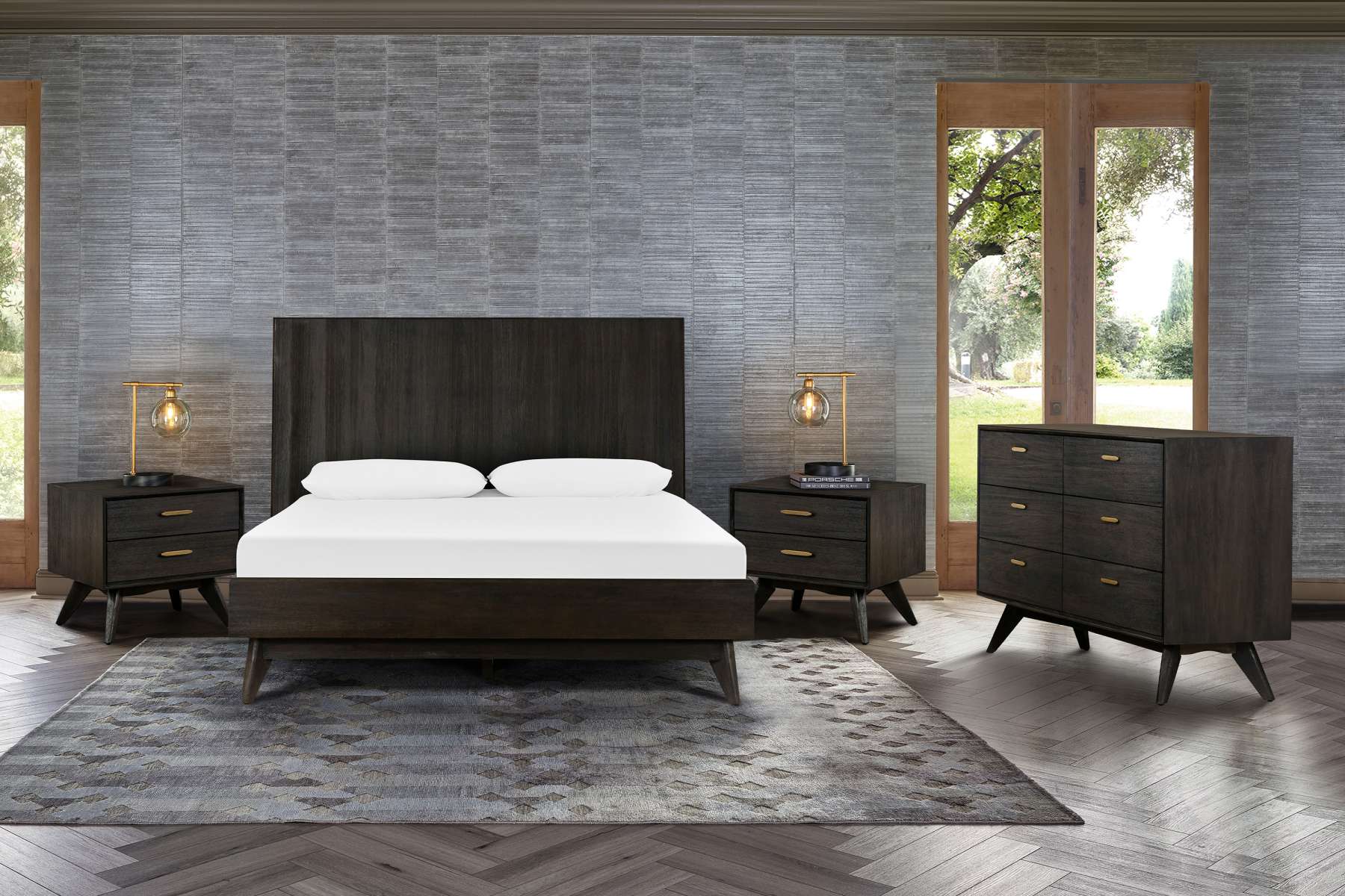 Baly 4 Piece Acacia Queen Loft Bedroom Set with Dresser and Nightstands By Armen Living