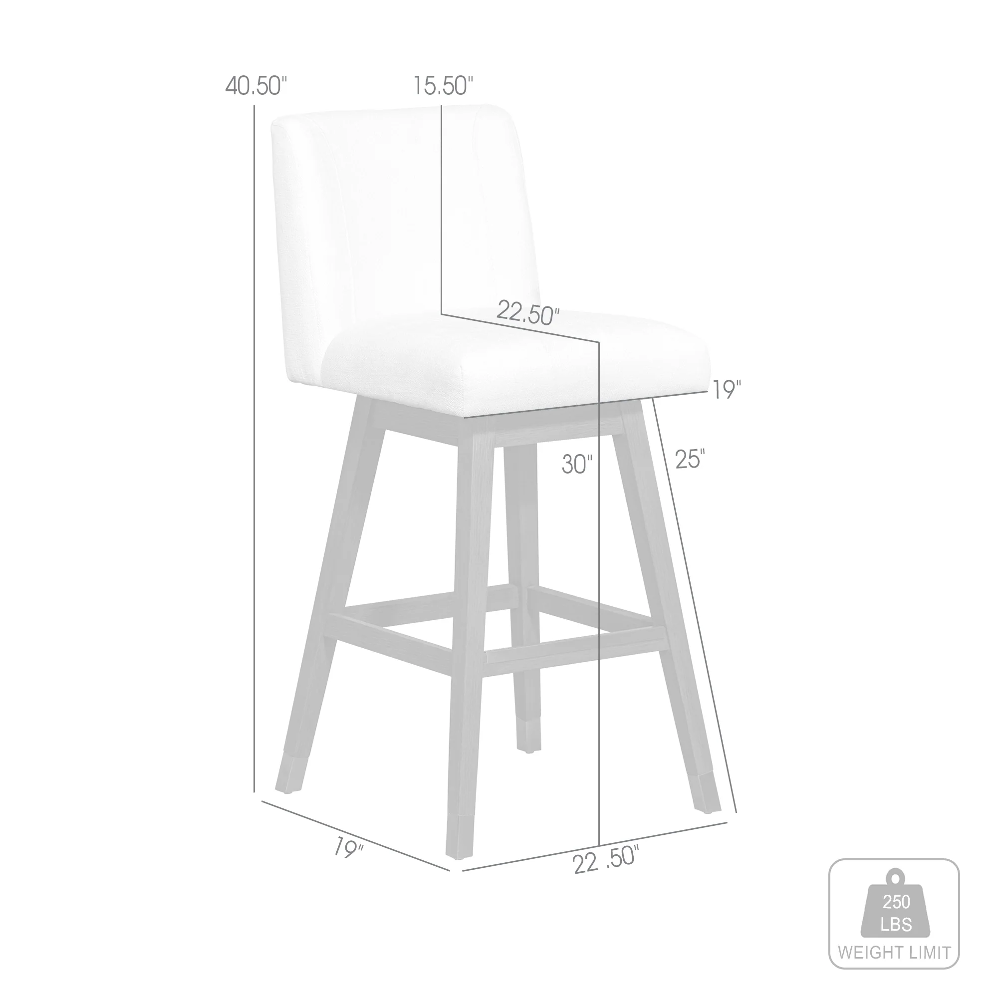 Basila Swivel Bar Stool in Grey Oak Wood Finish with Pearl Fabric By Armen Living - Image 9
