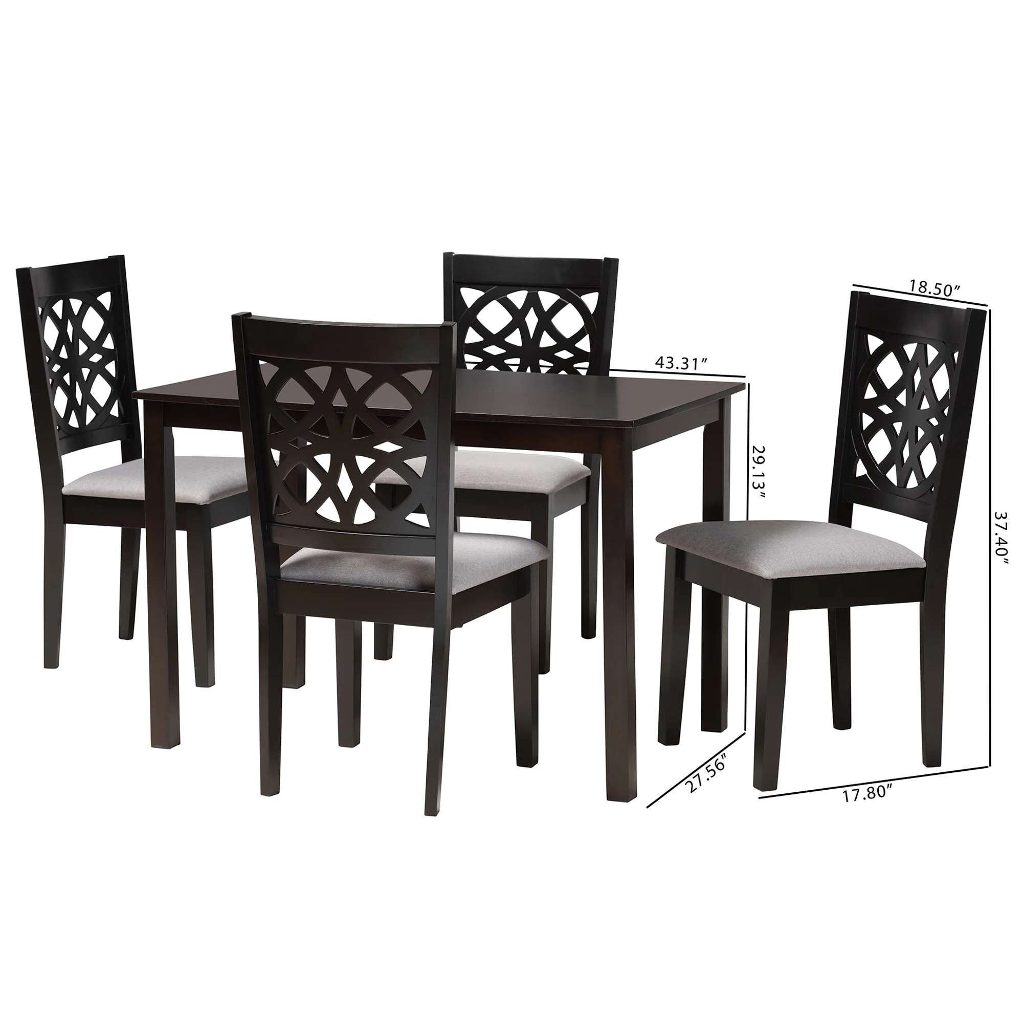 Baxton Studio Abigail Modern Grey Fabric and Dark Brown Finished Wood 5-Piece Dining Set - Image 3