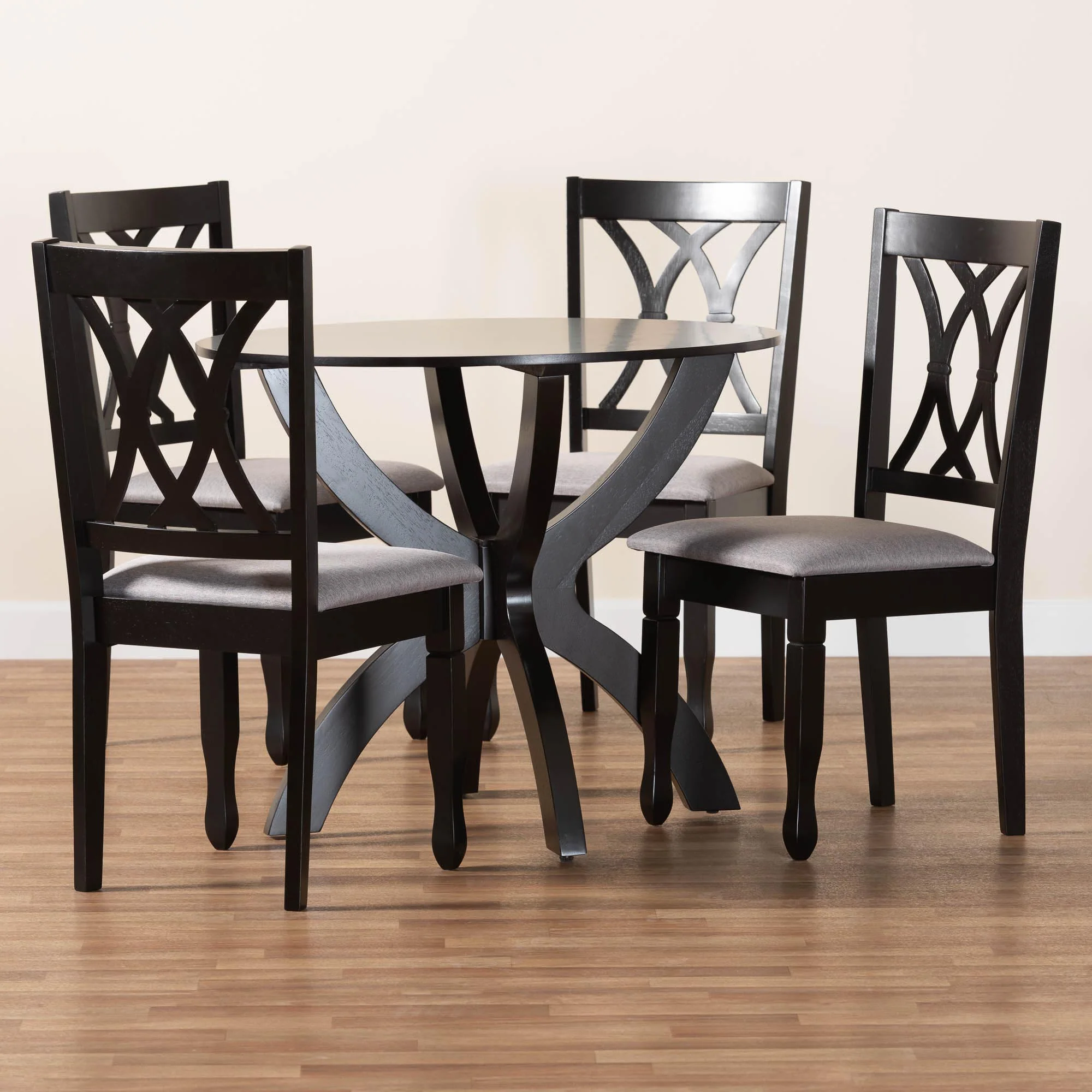 Baxton Studio April Modern Grey Fabric and Dark Brown Finished Wood 5-Piece Dining Set - Image 9