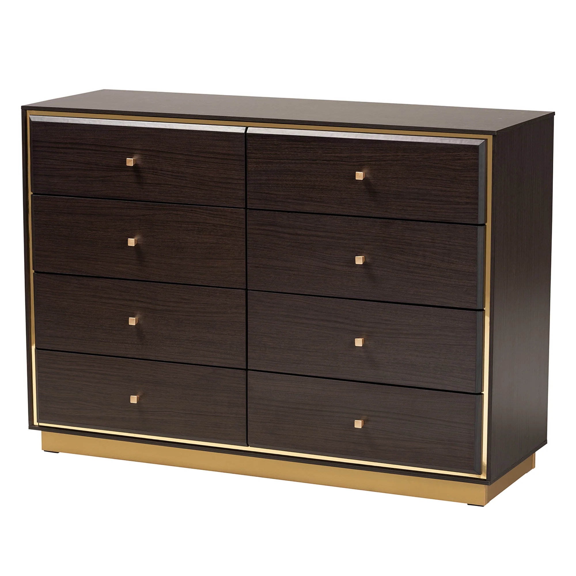 Baxton Studio Arcelia Contemporary Glam and Luxe Two-Tone Dark Brown and Gold Finished Wood Queen Size 4-Piece Bedroom Set with Chest - Image 10
