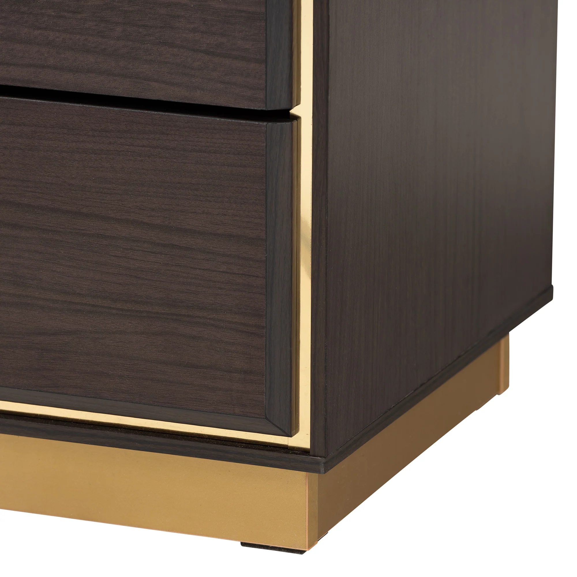 Baxton Studio Arcelia Contemporary Glam and Luxe Two-Tone Dark Brown and Gold Finished Wood Queen Size 4-Piece Bedroom Set with Chest - Image 2