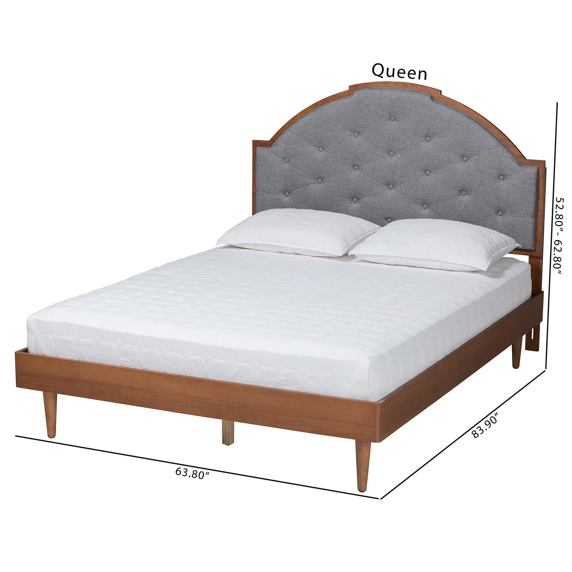 Baxton Studio Ardelle Mid-Century Modern Grey Fabric and Walnut Brown Wood Queen Size Platform Bed - Image 3