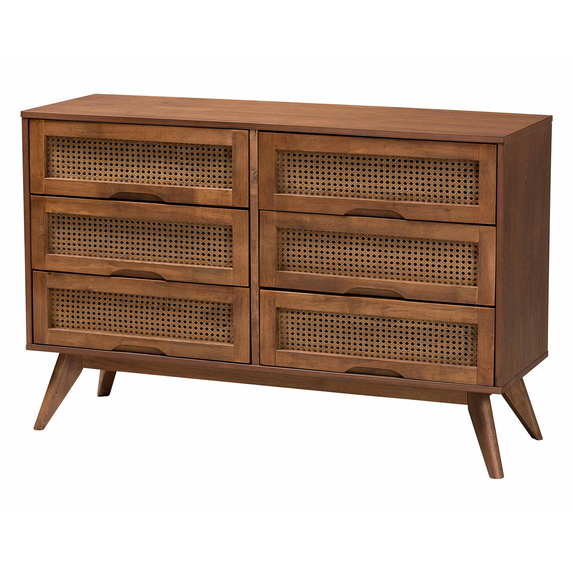 Baxton Studio Asami Mid-Century Modern Walnut Brown Finished Wood and Woven Rattan Full Size 5-Piece Bedroom Set - Image 11