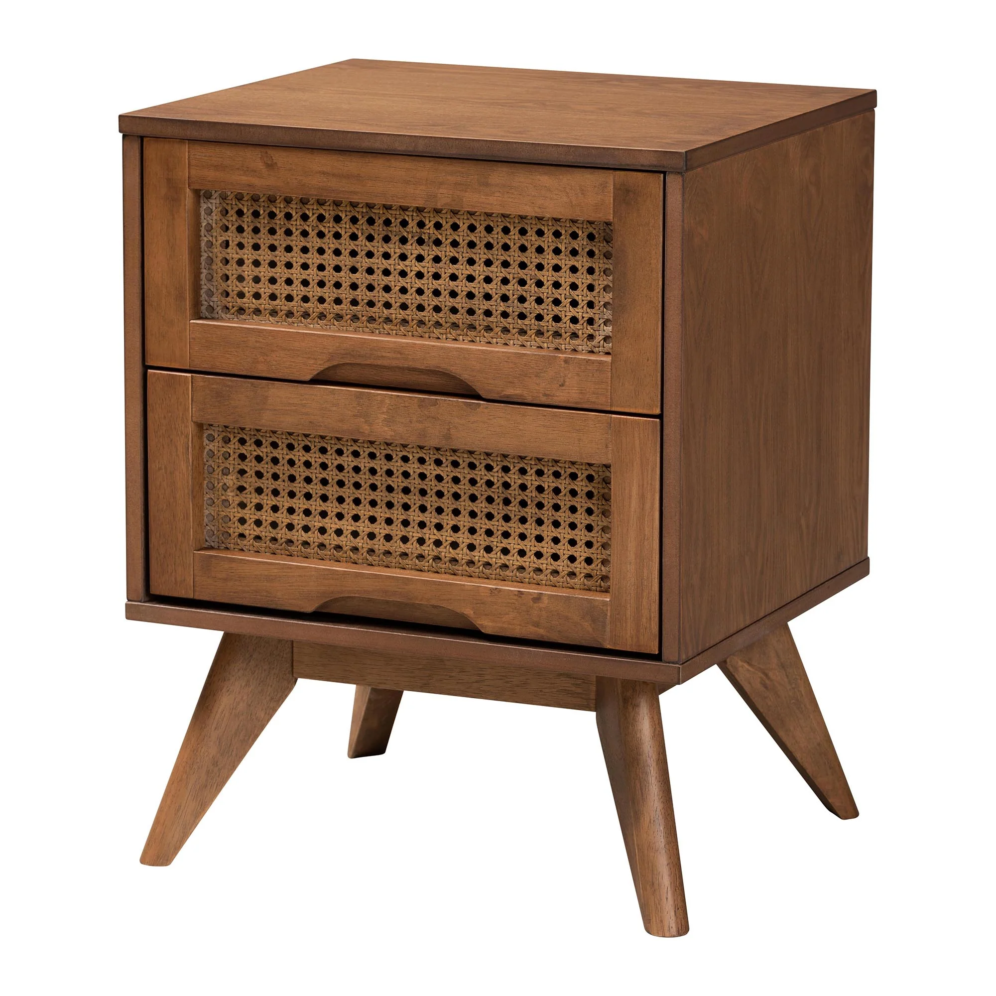 Baxton Studio Asami Mid-Century Modern Walnut Brown Finished Wood and Woven Rattan Queen Size 4-Piece Bedroom Set - Image 9