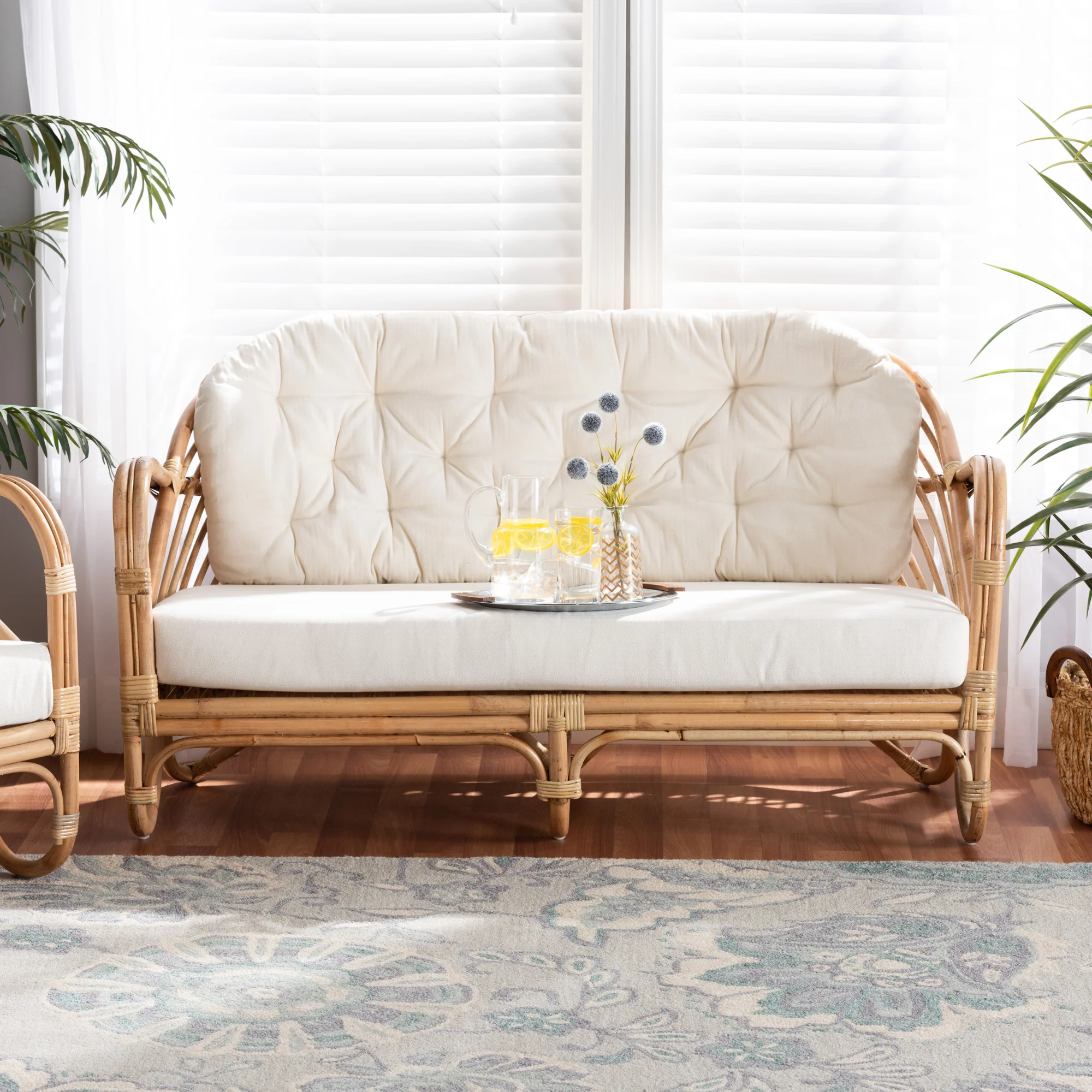 Baxton Studio bali & pari Aliane Modern Bohemian Natural Brown Antique Rattan Loveseat