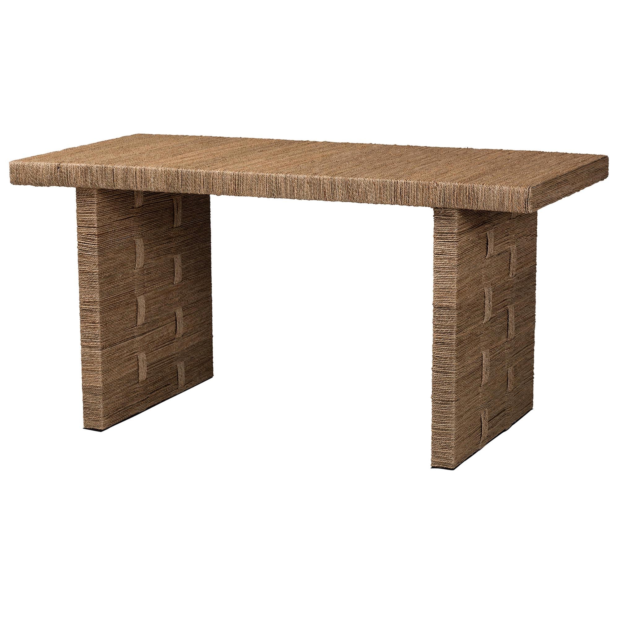 Baxton Studio bali & pari Daijiro Modern Bohemian Natural Brown Seagrass and Wood Dining Table - Image 2