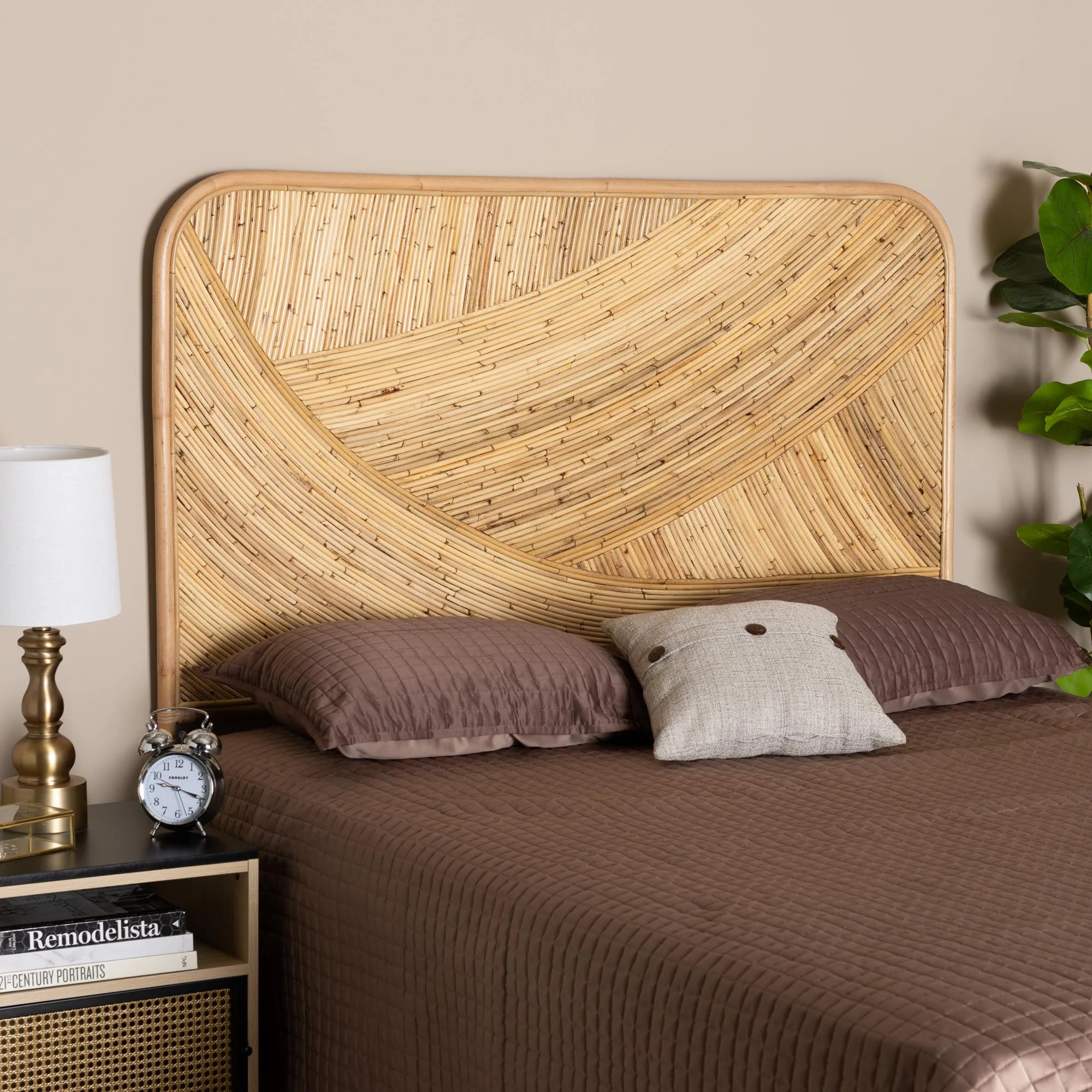 Baxton Studio bali & pari Delphi Modern Bohemian Natural Brown Rattan Queen Size Standalone Headboard