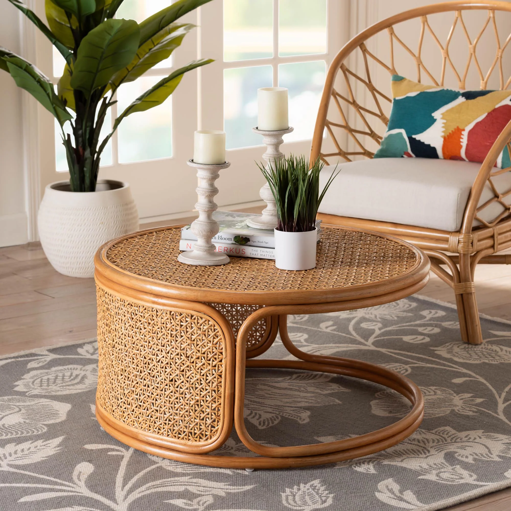 Baxton Studio bali & pari Eldon Bohemian Honey Rattan Coffee Table